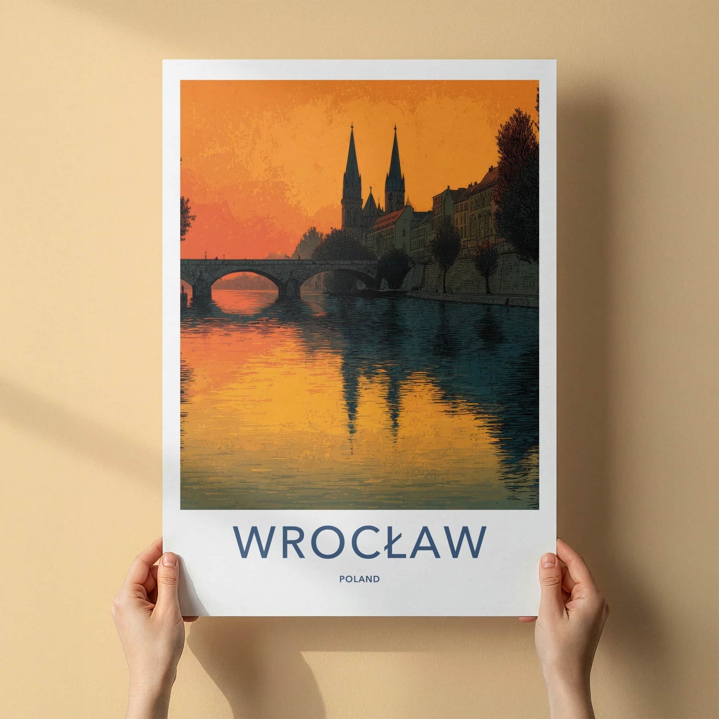Wroclaw Poster - Poland Wall Art - Orange River Reflection Home Decor