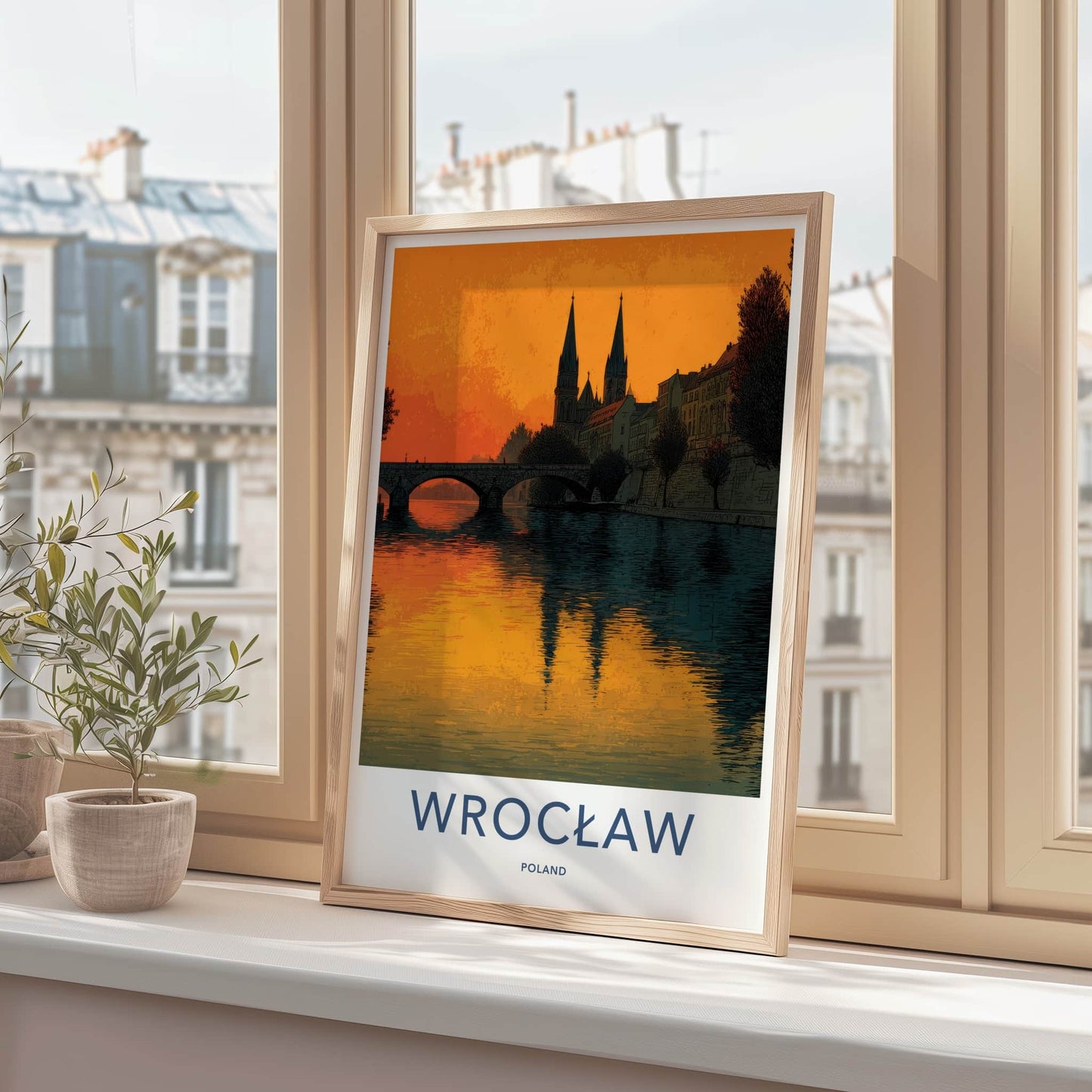Wroclaw Poster - Poland Wall Art - Orange River Reflection Home Decor