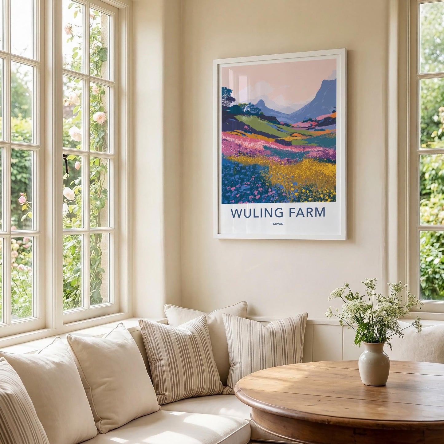 Wuling Farm Poster - Taiwan Travel Art - Vibrant Mountain Blooms Home Decor