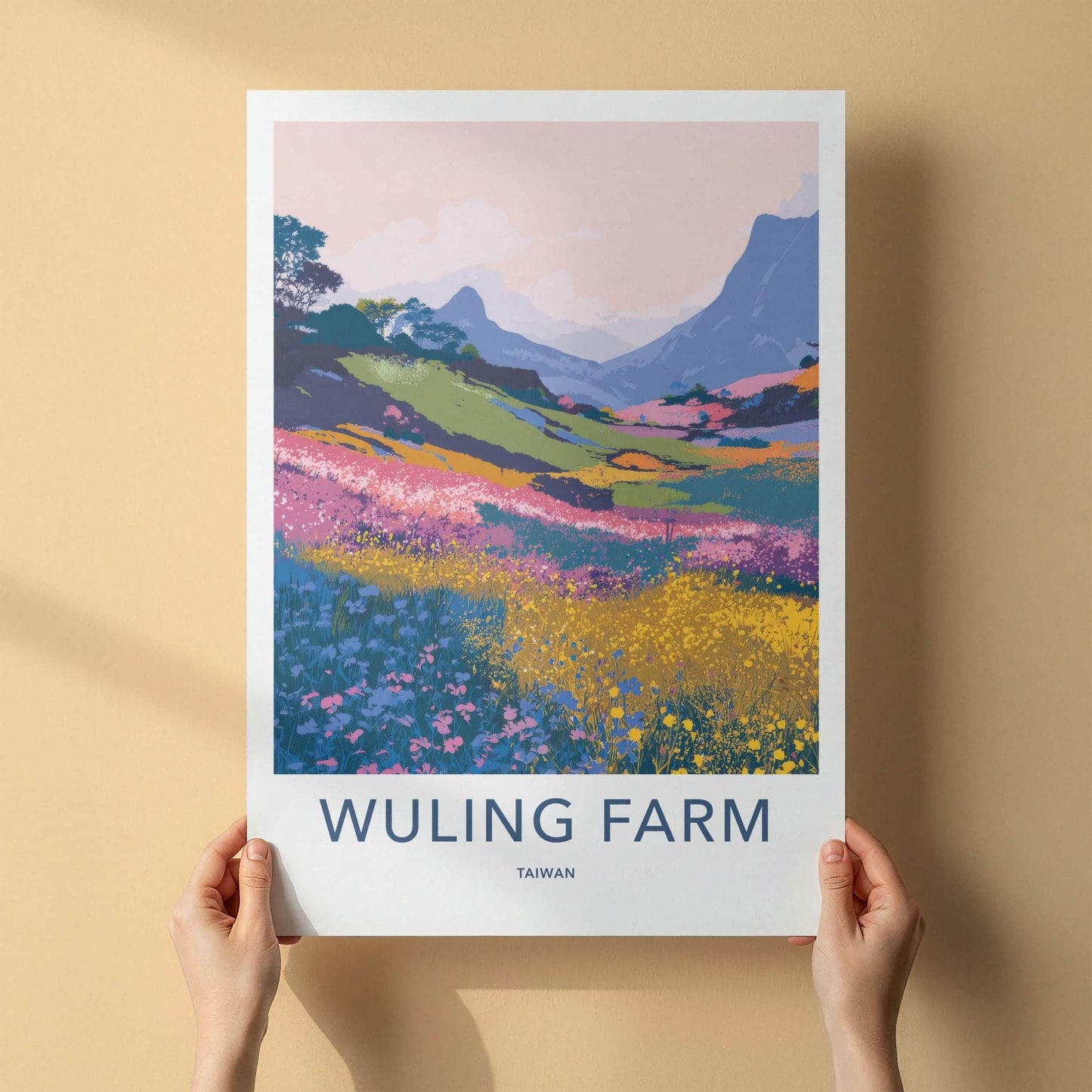 Wuling Farm Poster - Taiwan Travel Art - Vibrant Mountain Blooms Home Decor