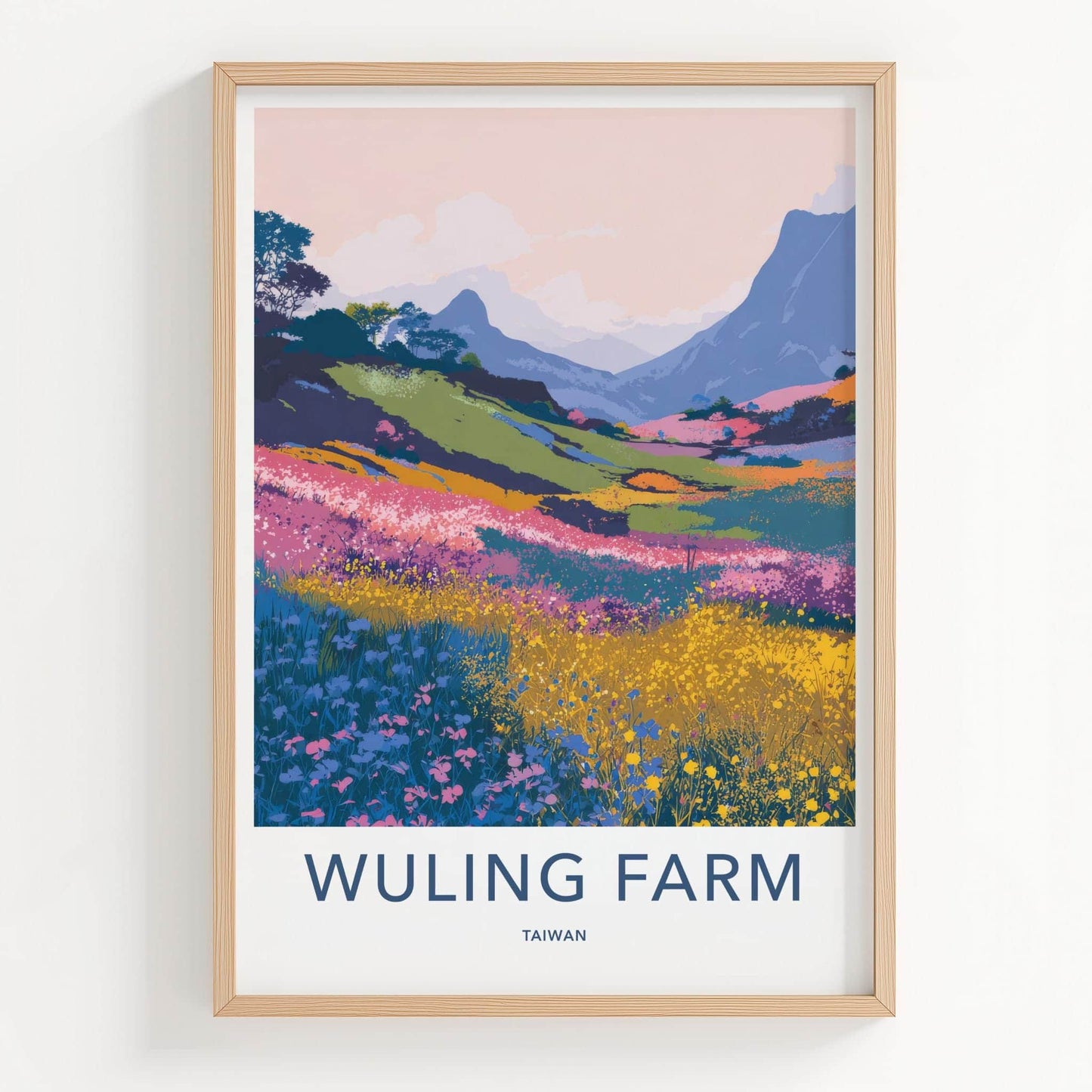 Wuling Farm Poster - Taiwan Travel Art - Vibrant Mountain Blooms Home Decor