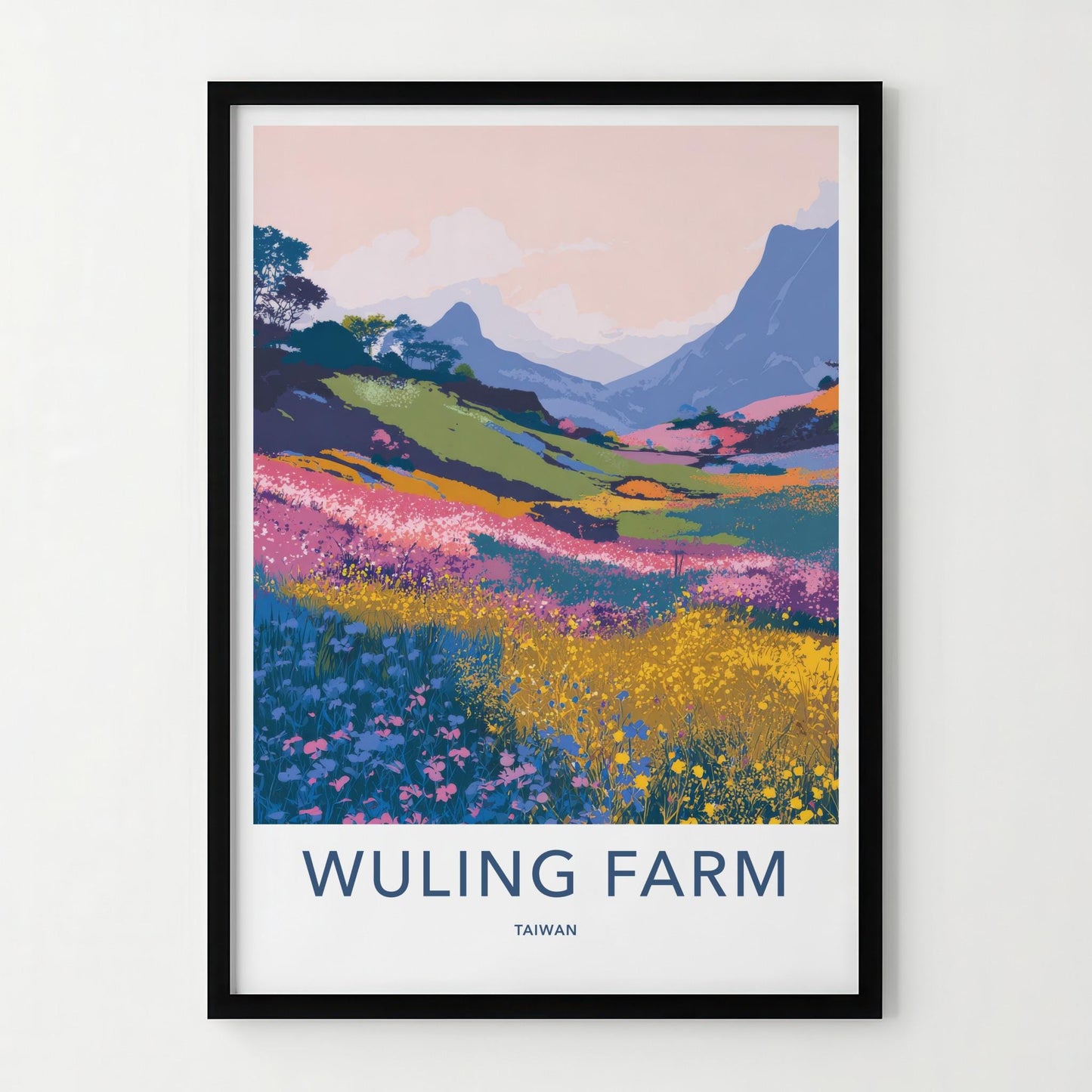 Wuling Farm Poster - Taiwan Travel Art - Vibrant Mountain Blooms Home Decor