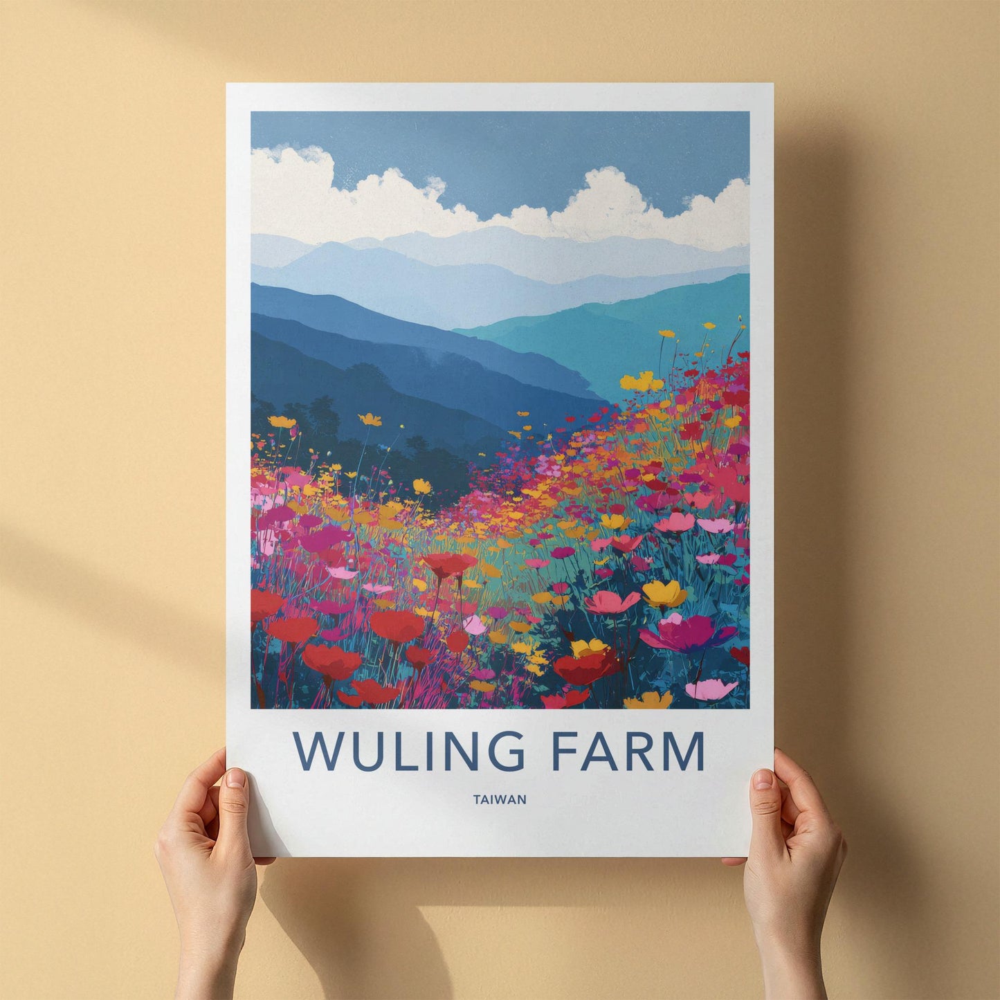 Wuling Farm Poster - Taiwan Travel Print - Vibrant Flower Landscape Wall Decor