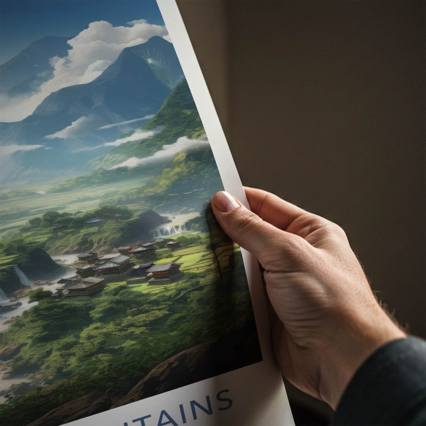 Wuling Mountains Poster - China Wall Art - Mountain Village Waterfalls Home Decor