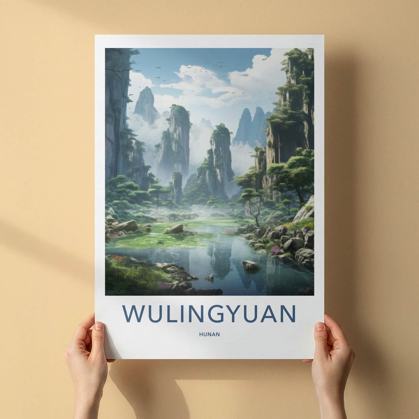 Wulingyuan Poster - China Travel Art - Misty River Mountains Home Decor