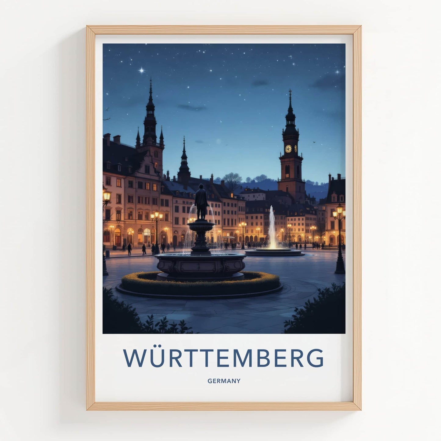 Wurttemberg Poster - Germany Travel Print - Illuminated Town Square Home Decor