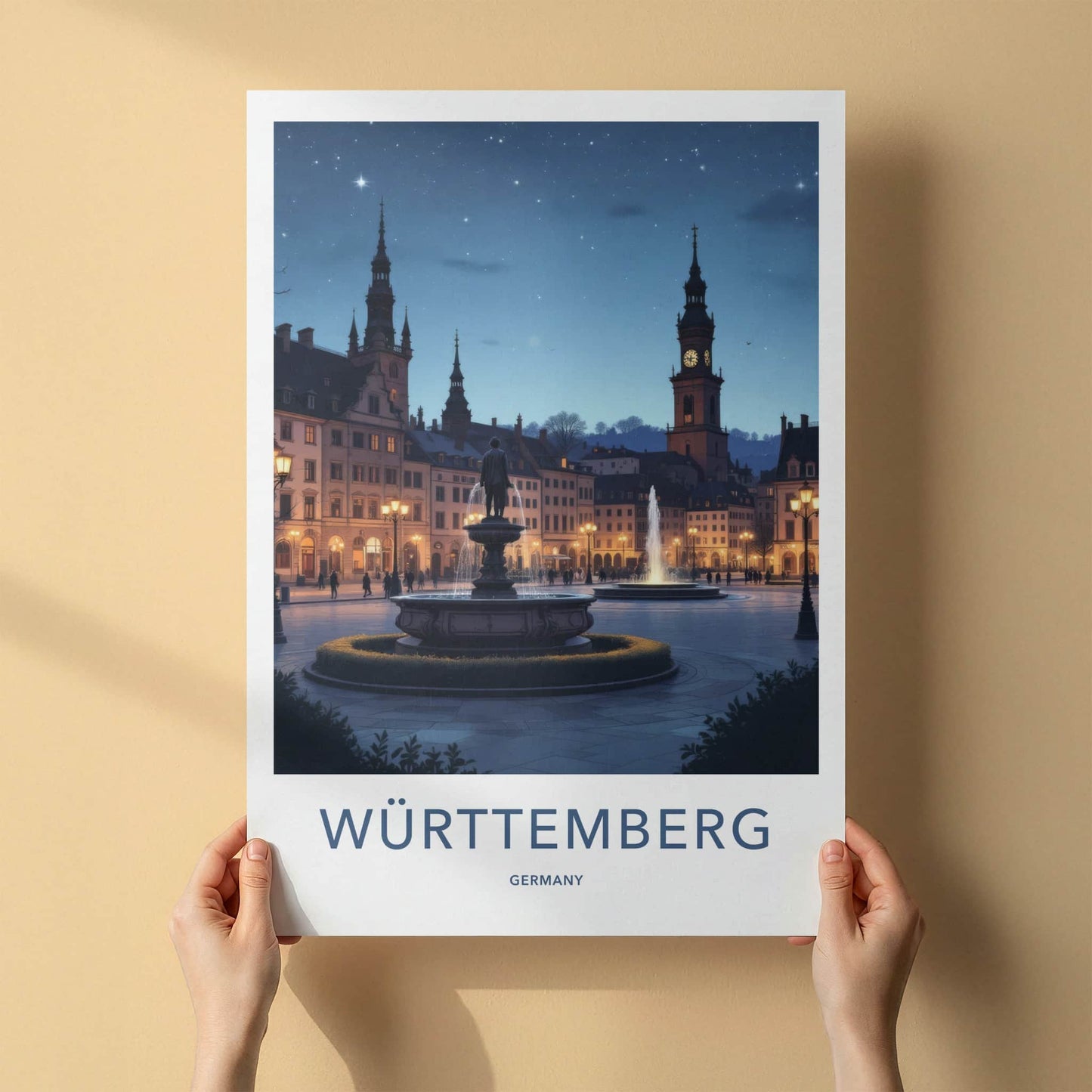 Wurttemberg Poster - Germany Travel Print - Illuminated Town Square Home Decor