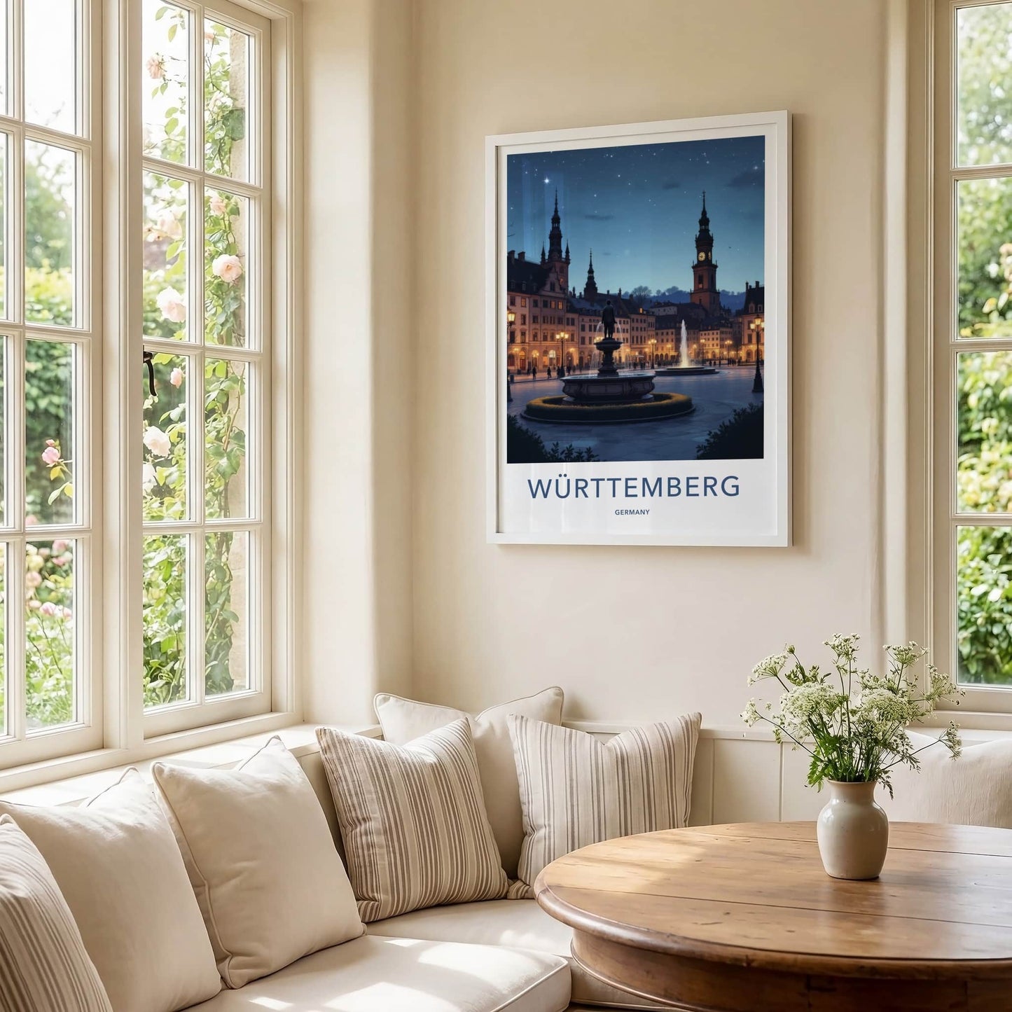 Wurttemberg Poster - Germany Travel Print - Illuminated Town Square Home Decor