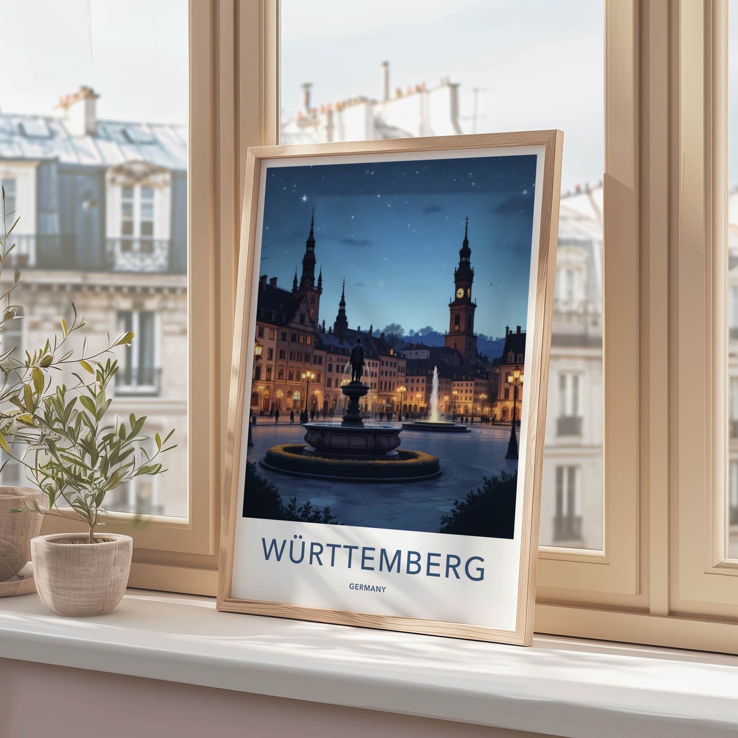 Wurttemberg Poster - Germany Travel Print - Illuminated Town Square Home Decor