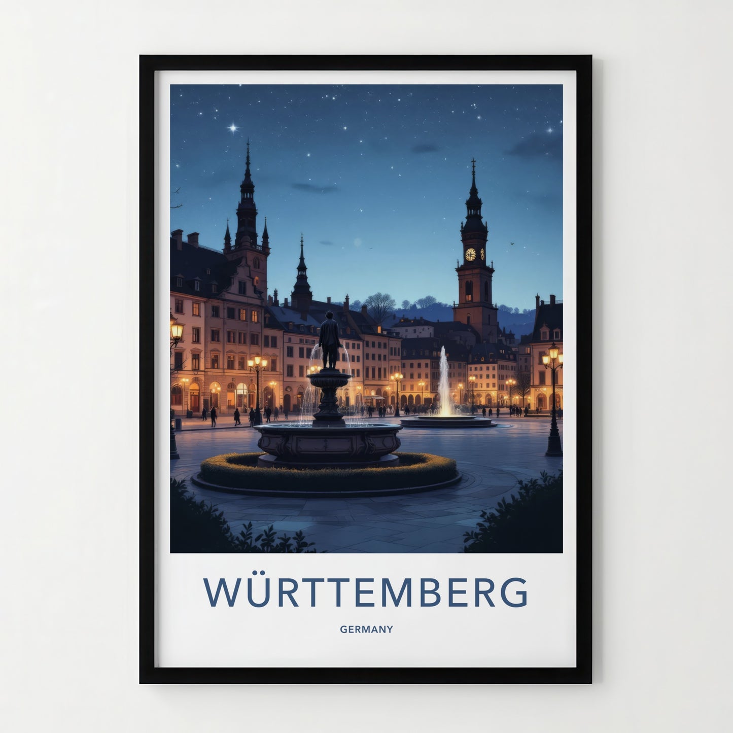 Wurttemberg Poster - Germany Travel Print - Illuminated Town Square Home Decor