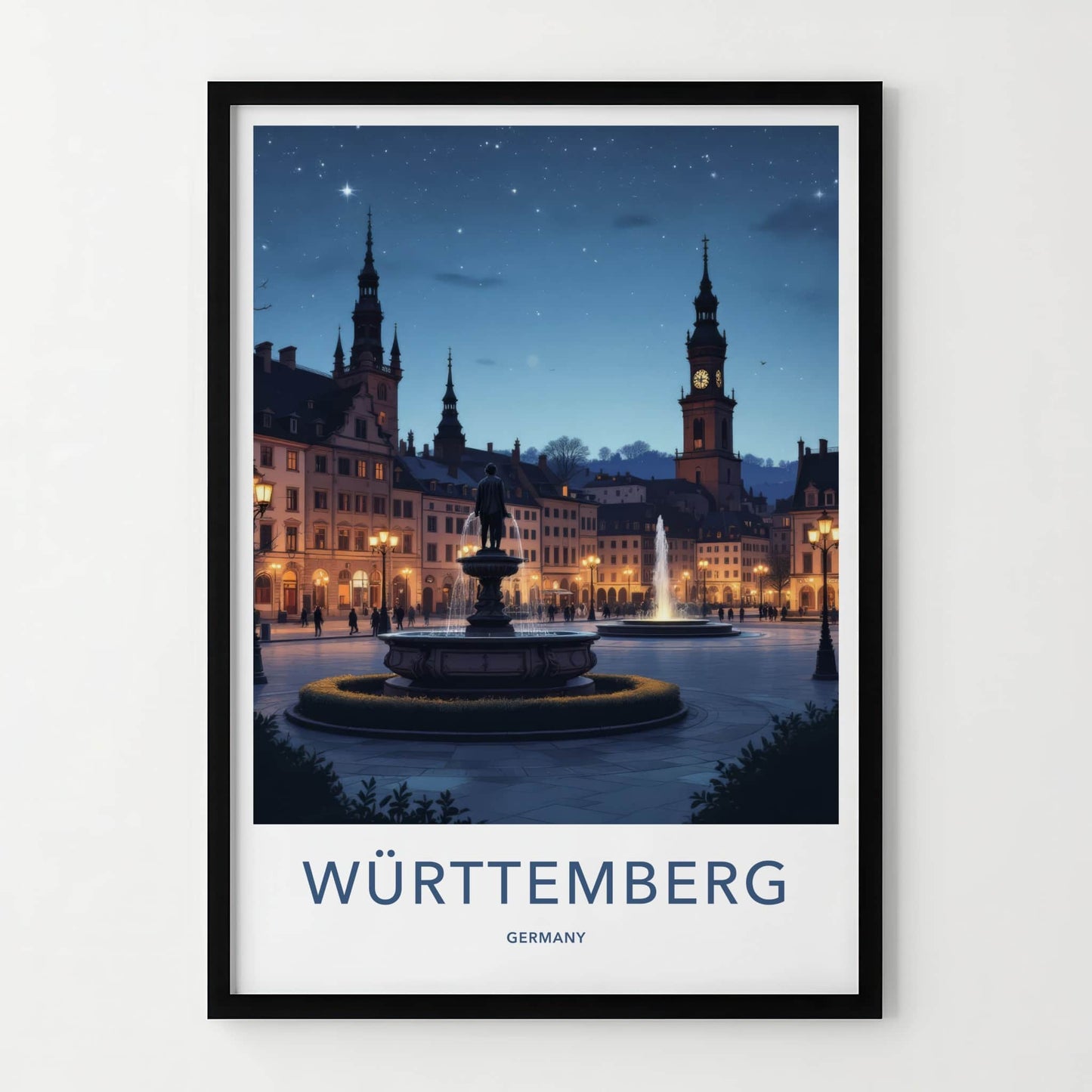 Wurttemberg Poster - Germany Travel Print - Illuminated Town Square Home Decor