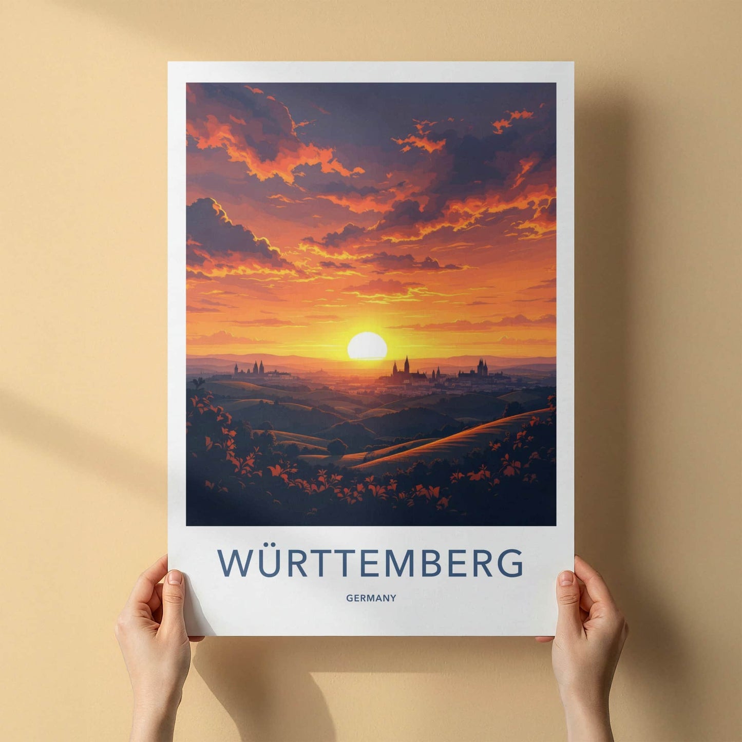 Wurttemberg Poster - Germany Wall Art - Fiery Sunset Skyline Home Decor