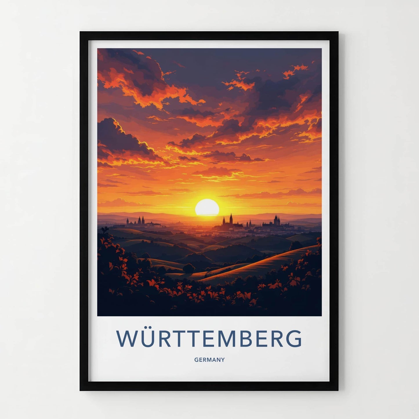 Wurttemberg Poster - Germany Wall Art - Fiery Sunset Skyline Home Decor