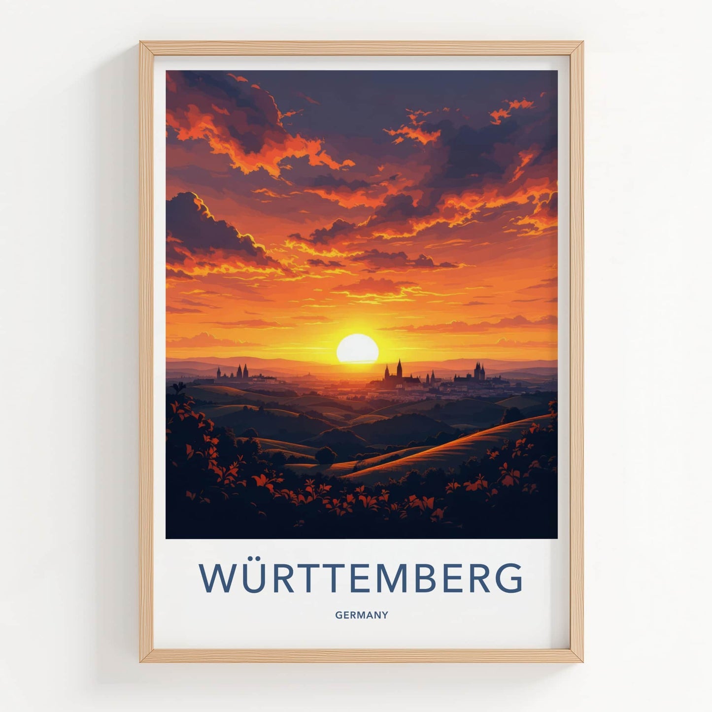 Wurttemberg Poster - Germany Wall Art - Fiery Sunset Skyline Home Decor