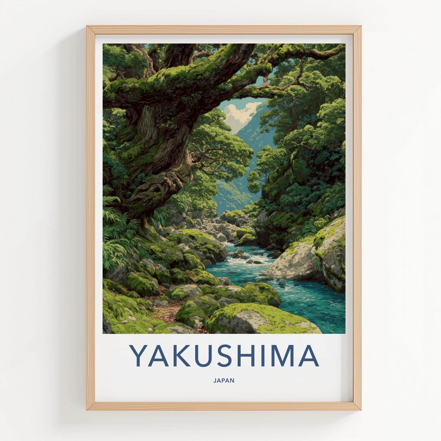Yakushima Poster - Japan Travel Art - Lush Mossy River Home Decor