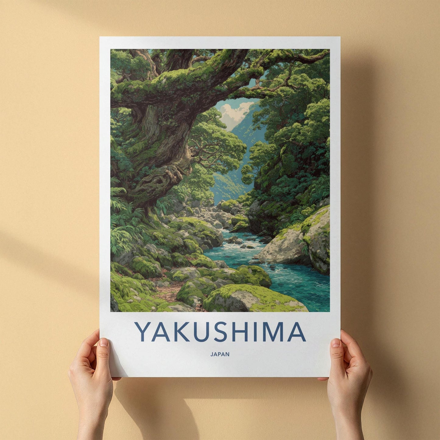 Yakushima Poster - Japan Travel Art - Lush Mossy River Home Decor