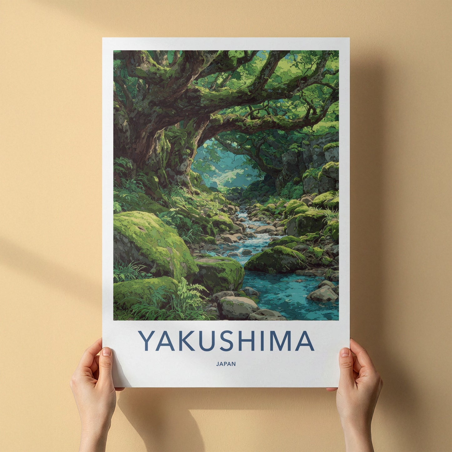 Yakushima Poster - Japan Travel Art - Mossy Forest Stream Wall Decor