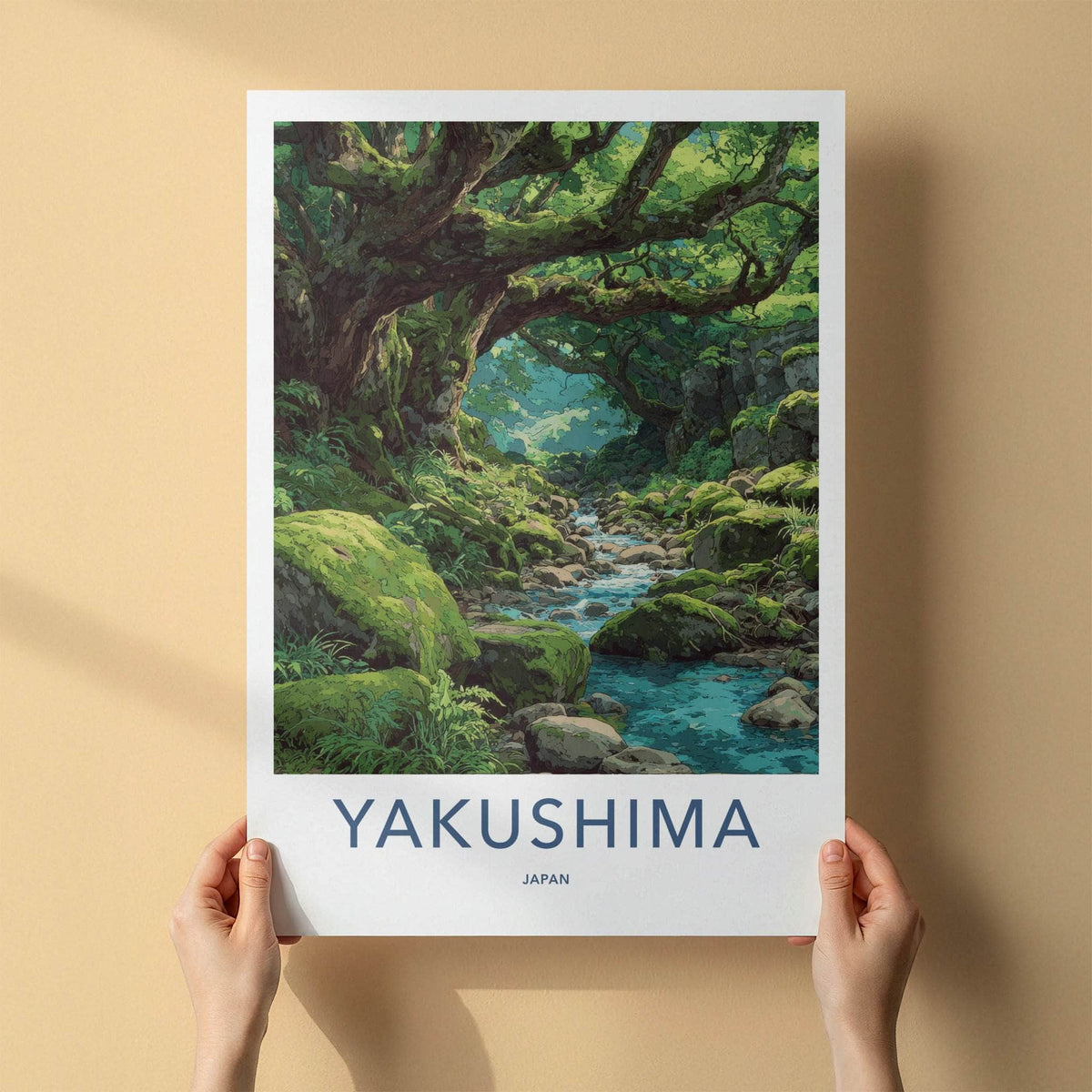 Yakushima Poster - Japan Travel Art - Mossy Forest Stream Wall Decor