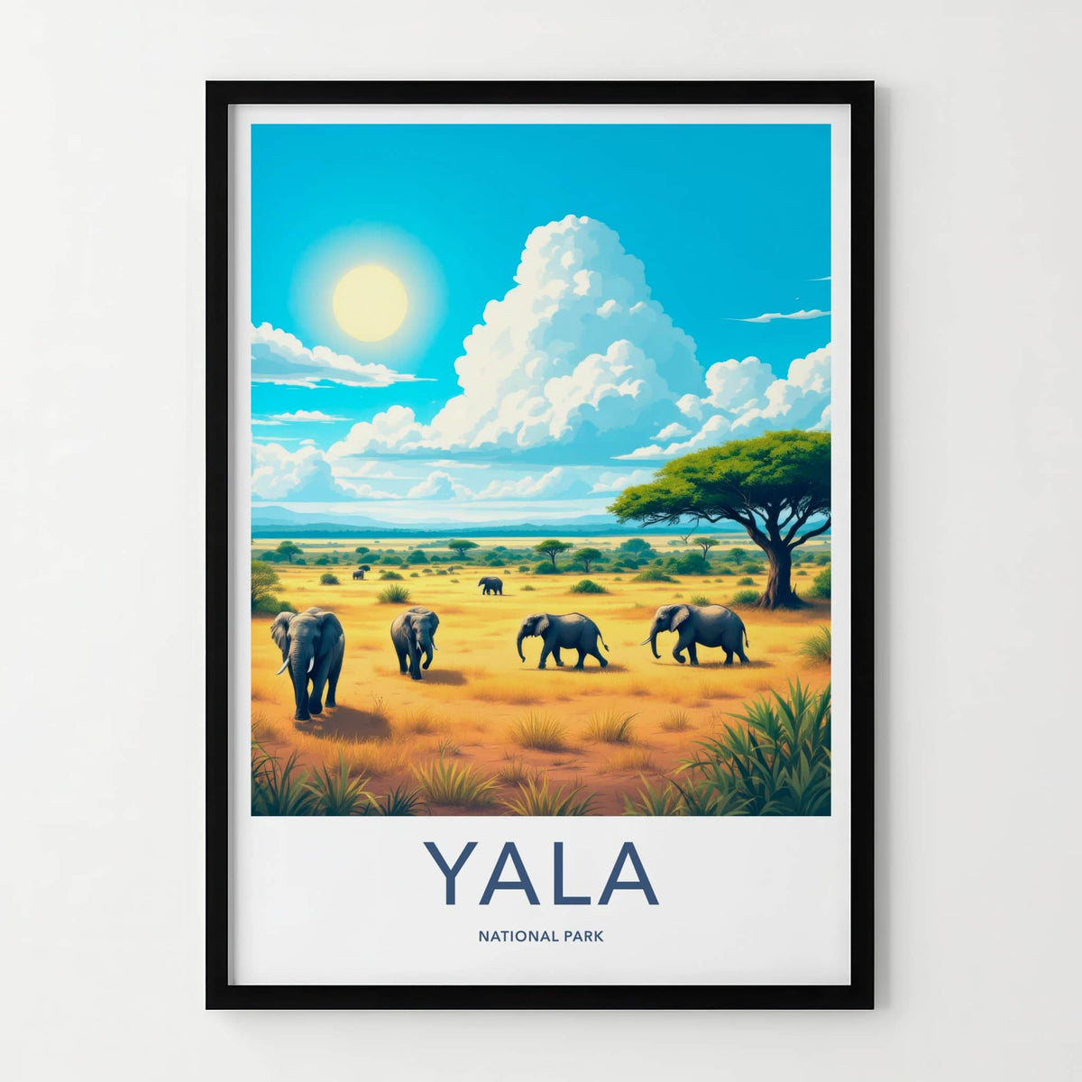 Yala National Park Poster - Sri Lanka Travel Art - Elephants Safari Scene Home Decor