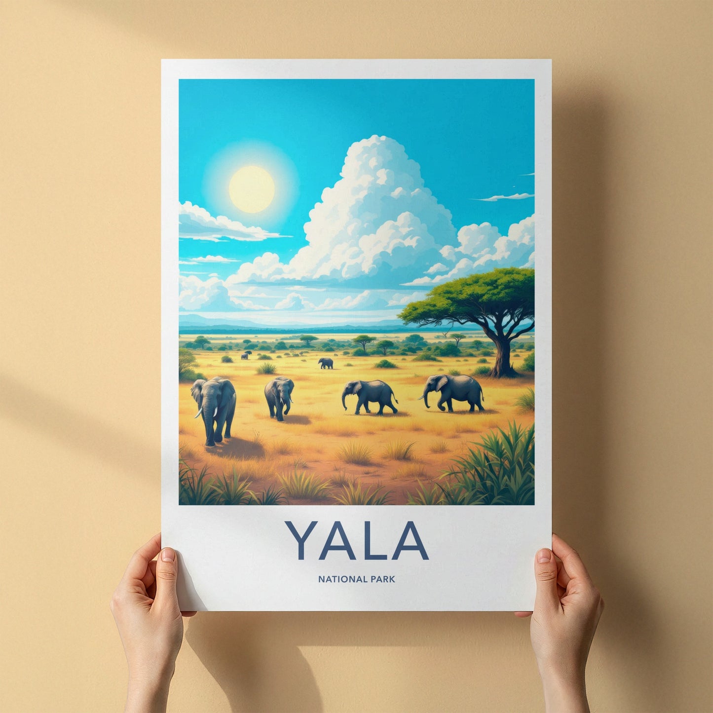 Yala National Park Poster - Sri Lanka Travel Art - Elephants Safari Scene Home Decor