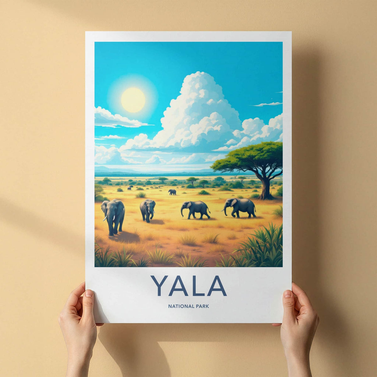 Yala National Park Poster - Sri Lanka Travel Art - Elephants Safari Scene Home Decor