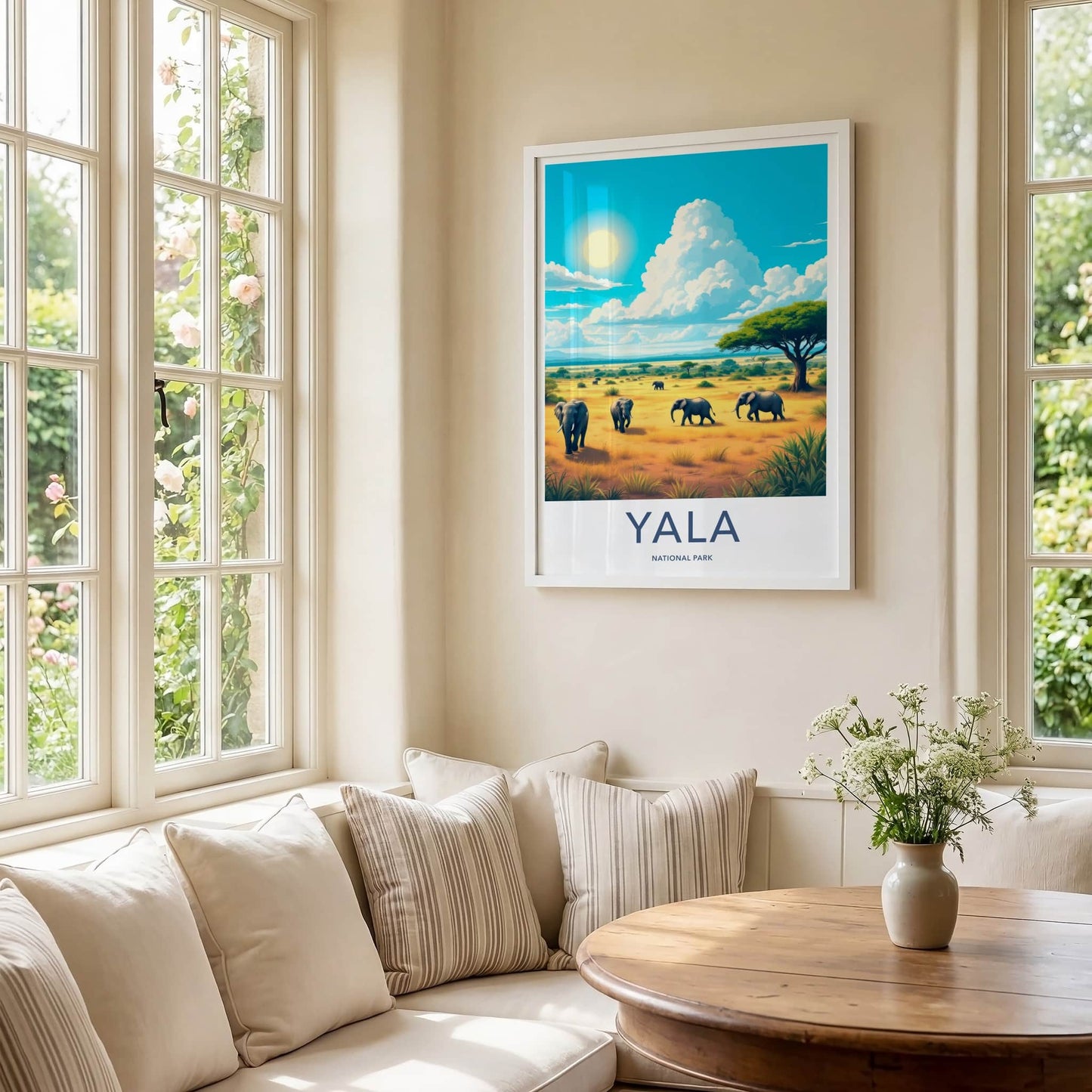 Yala National Park Poster - Sri Lanka Travel Art - Elephants Safari Scene Home Decor
