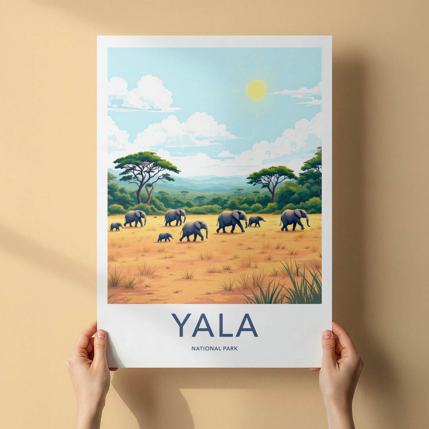 Yala National Park Poster - Sri Lanka Travel Art - Wild Elephant Herd Wall Decor