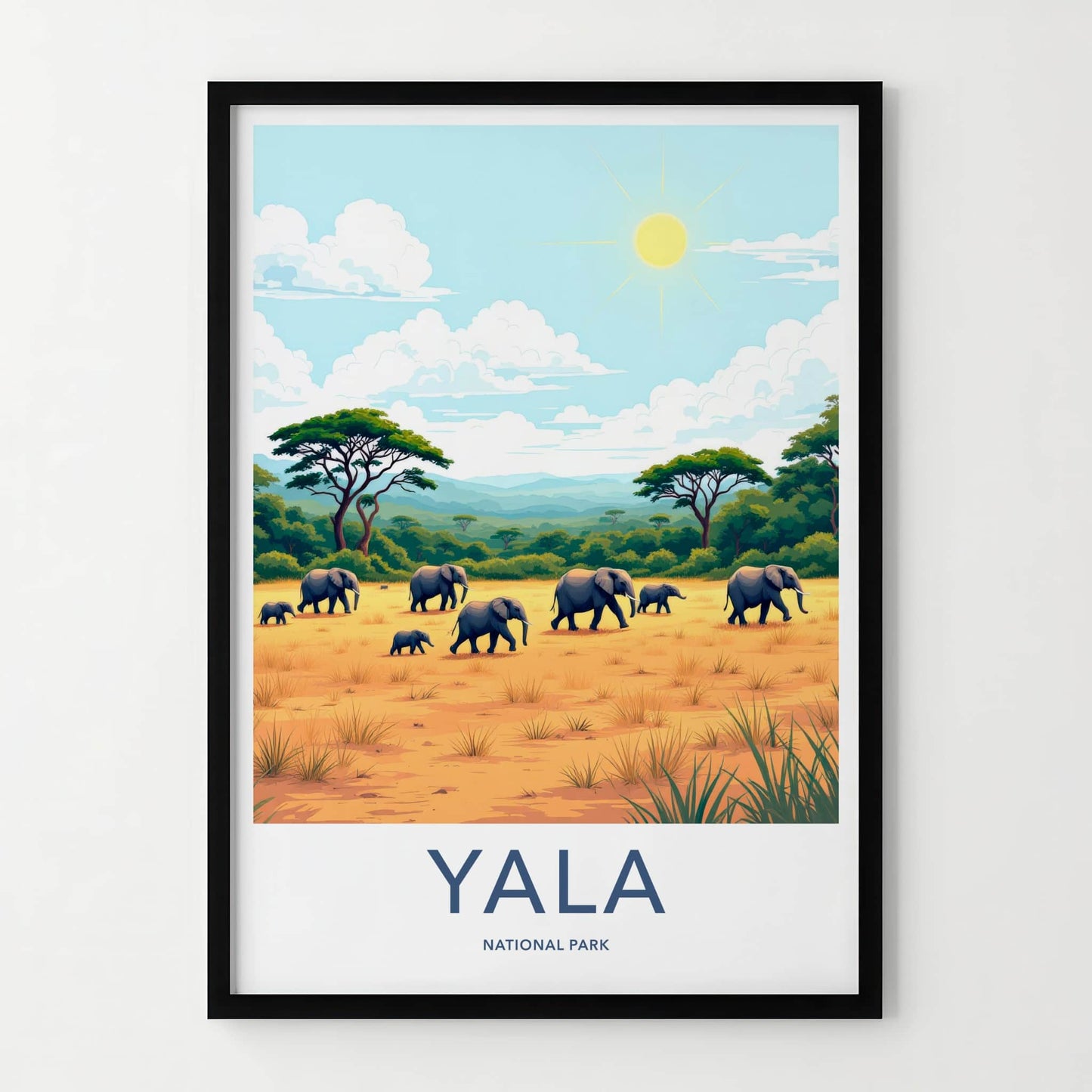 Yala National Park Poster - Sri Lanka Travel Art - Wild Elephant Herd Wall Decor