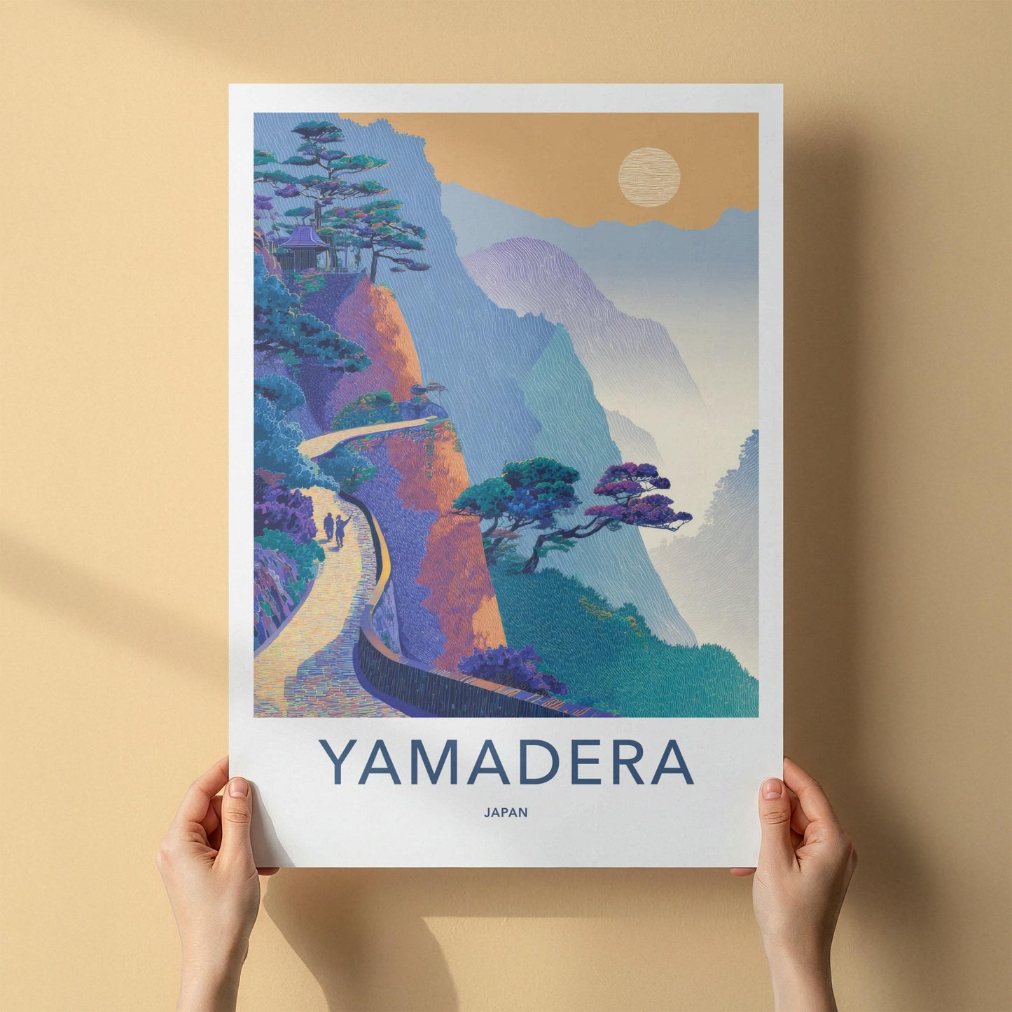Yamadera Poster - Japan Travel Art - Mountain temple path Home Decor