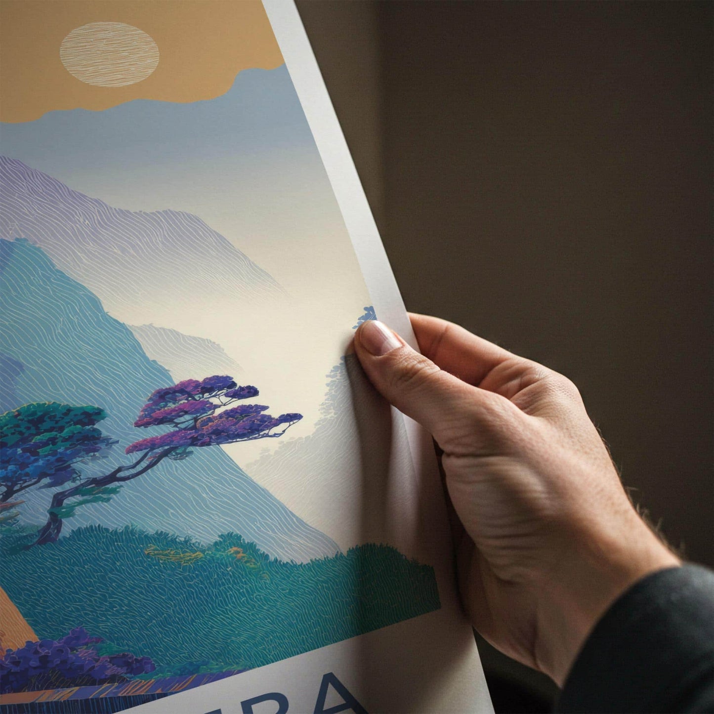Yamadera Poster - Japan Travel Art - Mountain temple path Home Decor