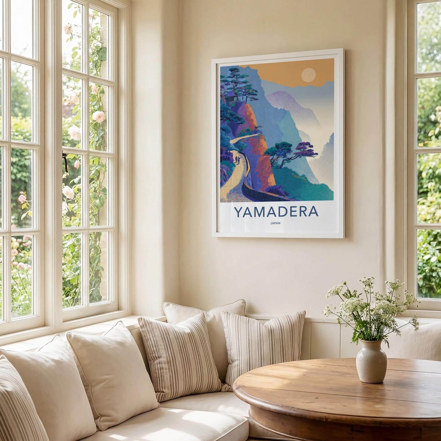 Yamadera Poster - Japan Travel Art - Mountain temple path Home Decor
