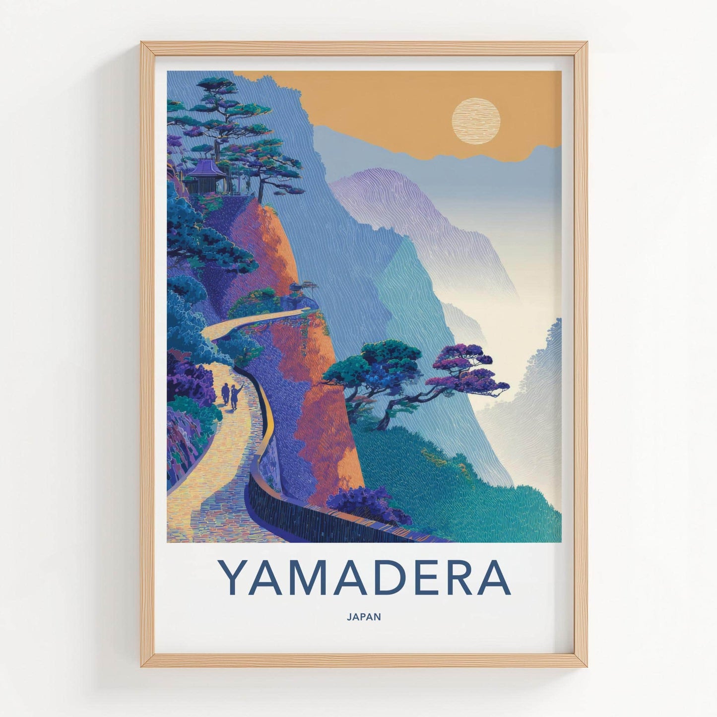 Yamadera Poster - Japan Travel Art - Mountain temple path Home Decor