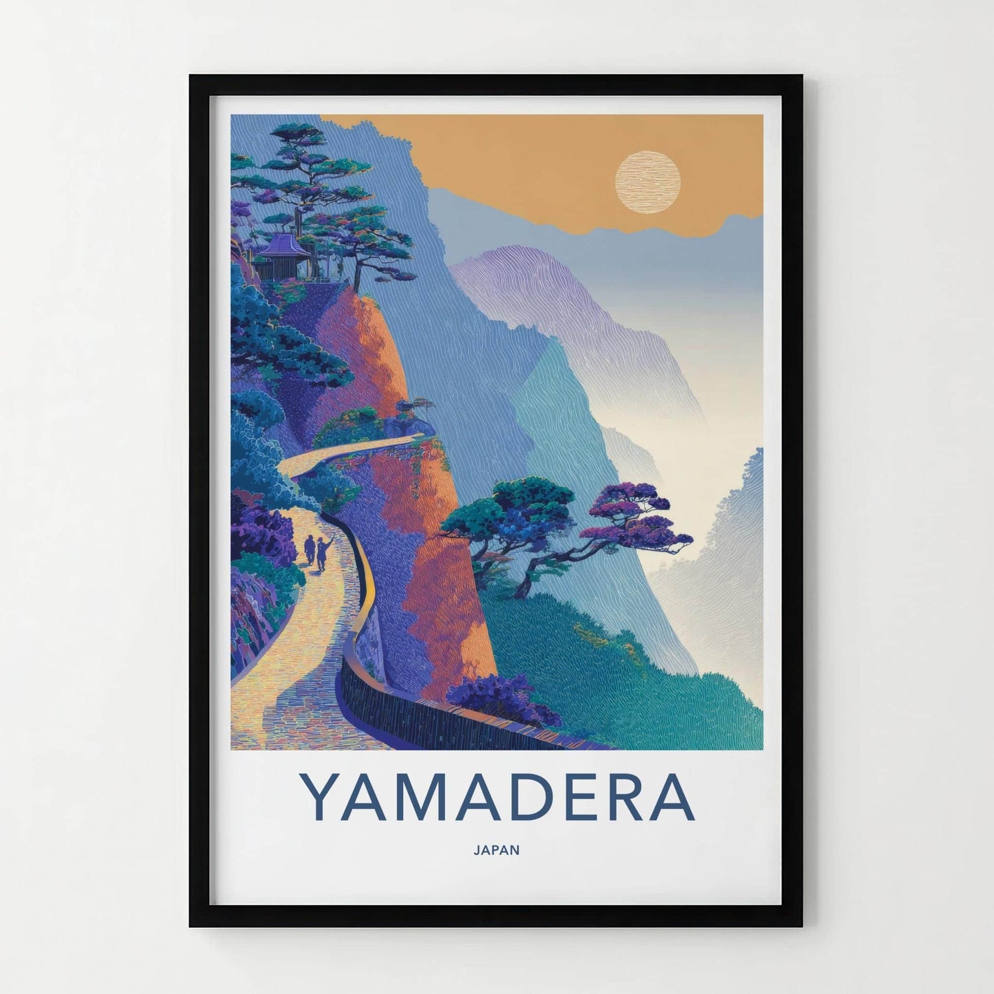 Yamadera Poster - Japan Travel Art - Mountain temple path Home Decor
