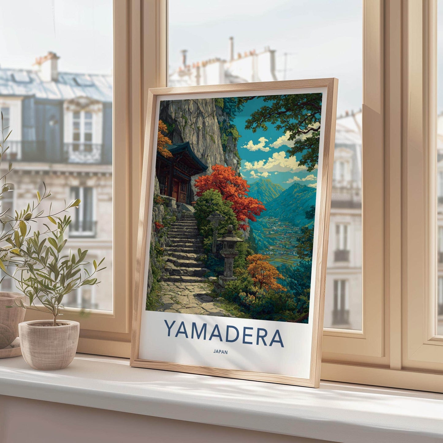 Yamadera Poster - Japan Travel Art - Mountain Temple Steps Wall Decor