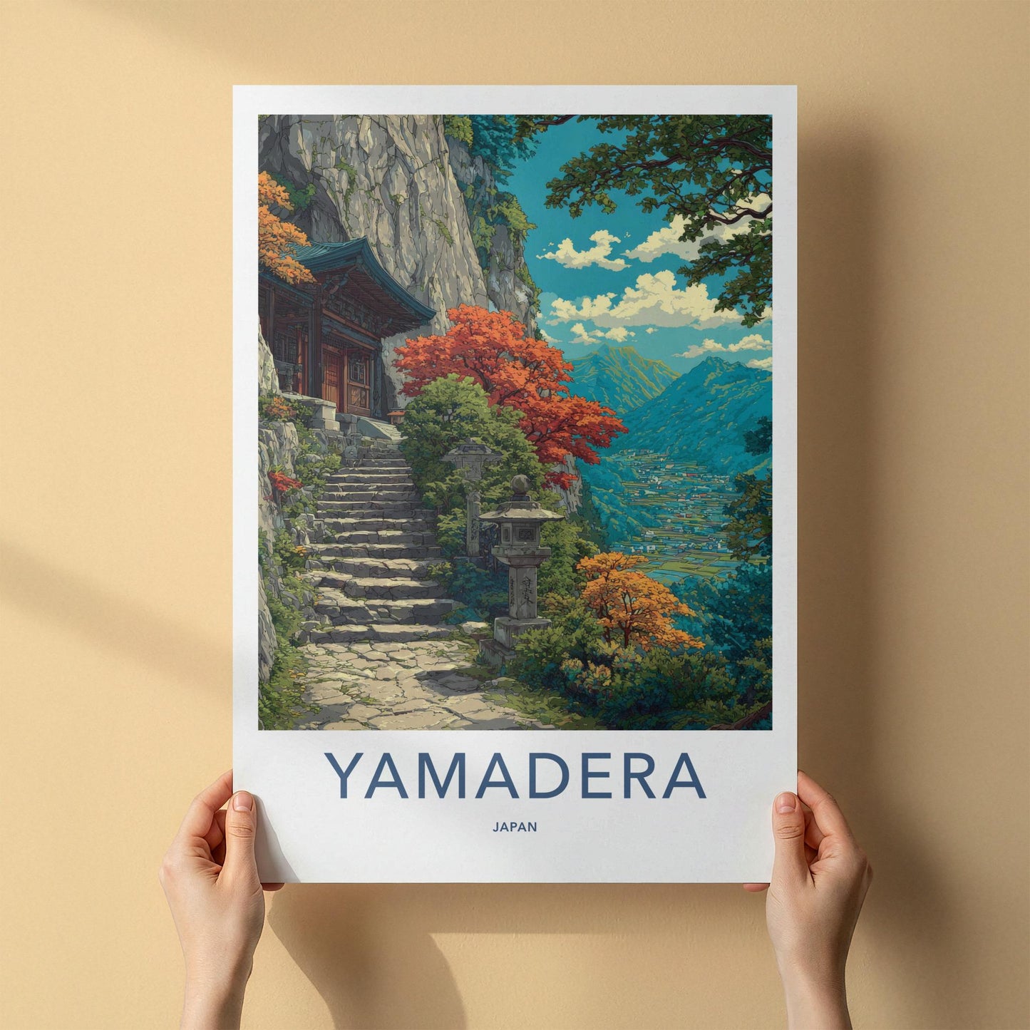 Yamadera Poster - Japan Travel Art - Mountain Temple Steps Wall Decor