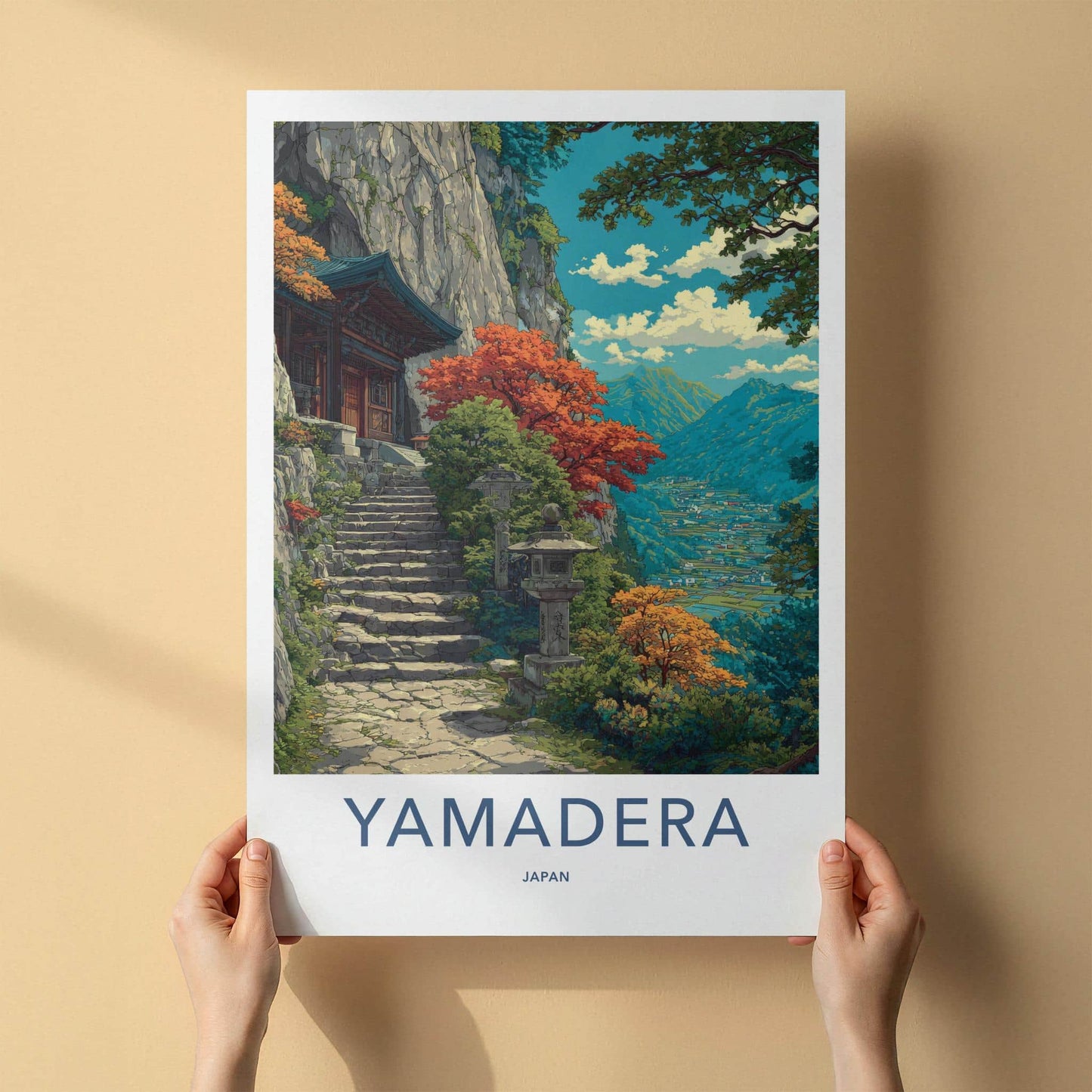 Yamadera Poster - Japan Travel Art - Mountain Temple Steps Wall Decor