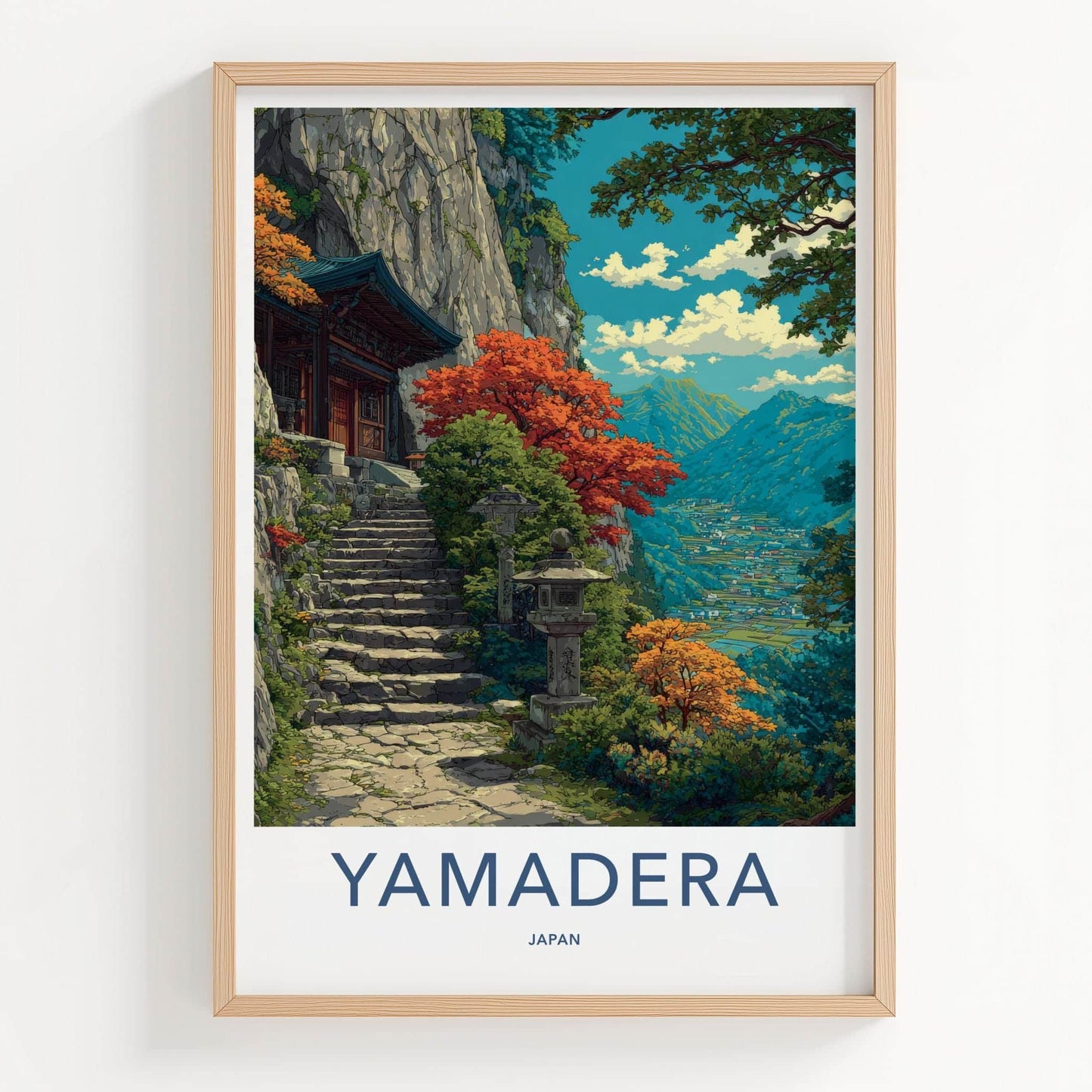 Yamadera Poster - Japan Travel Art - Mountain Temple Steps Wall Decor