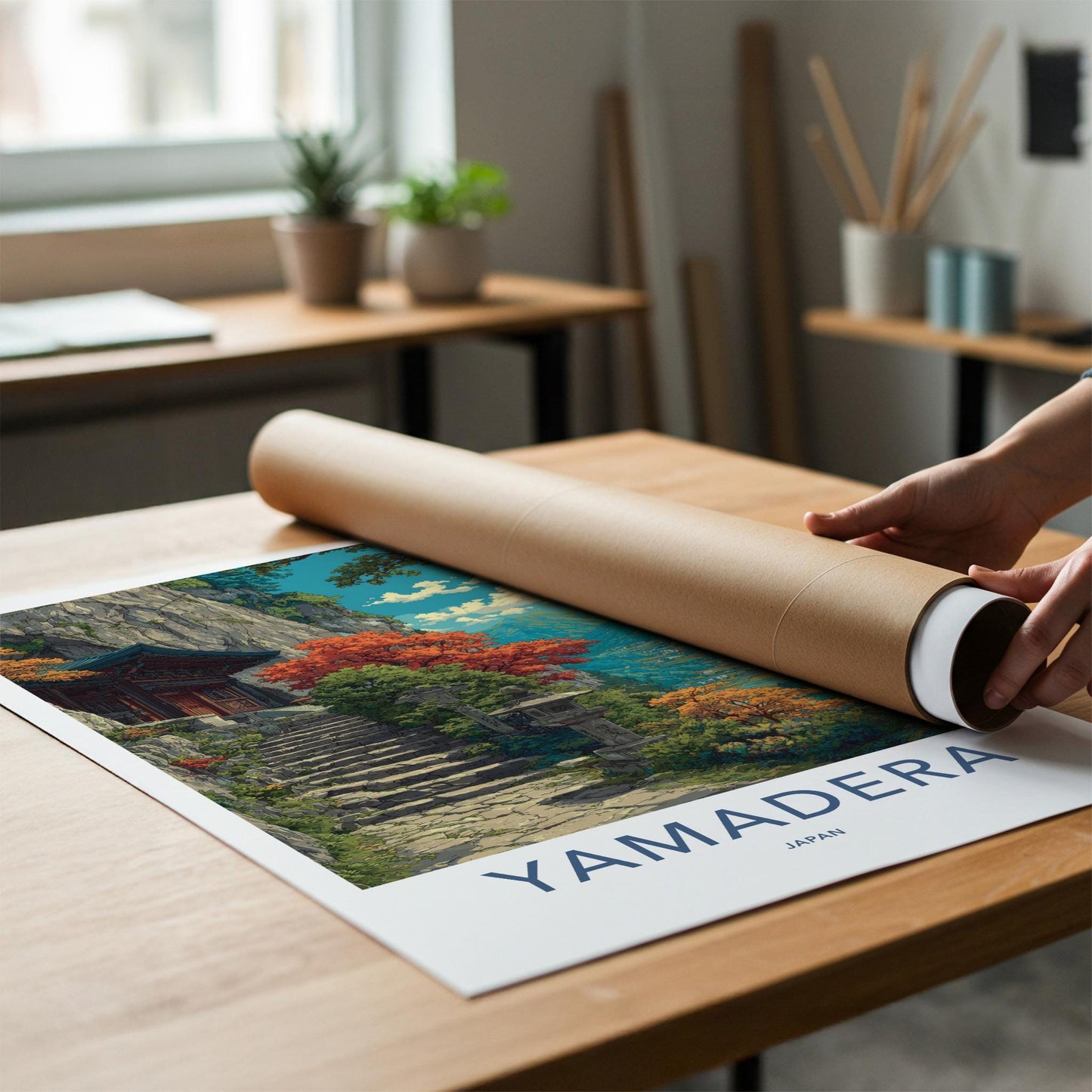 Yamadera Poster - Japan Travel Art - Mountain Temple Steps Wall Decor