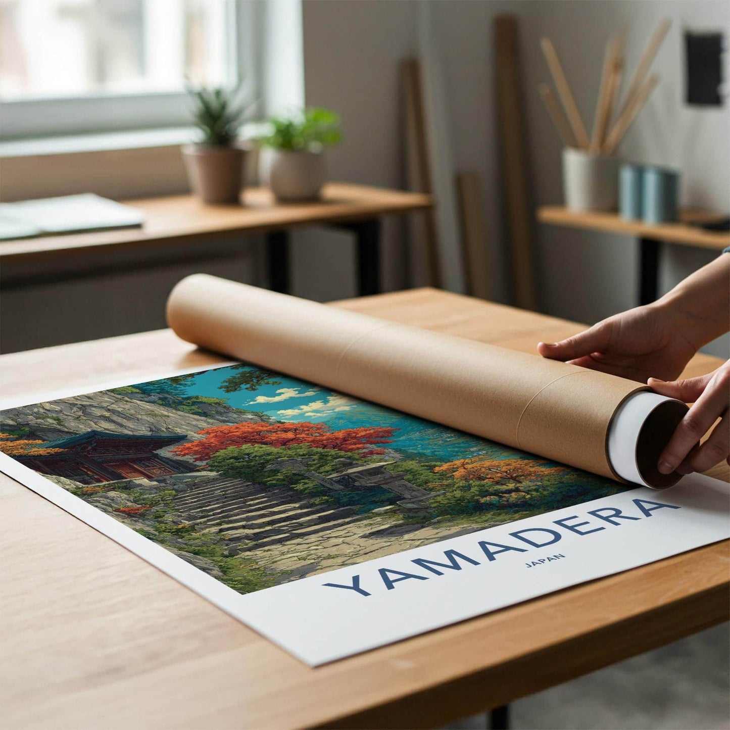 Yamadera Poster - Japan Travel Art - Mountain Temple Steps Wall Decor