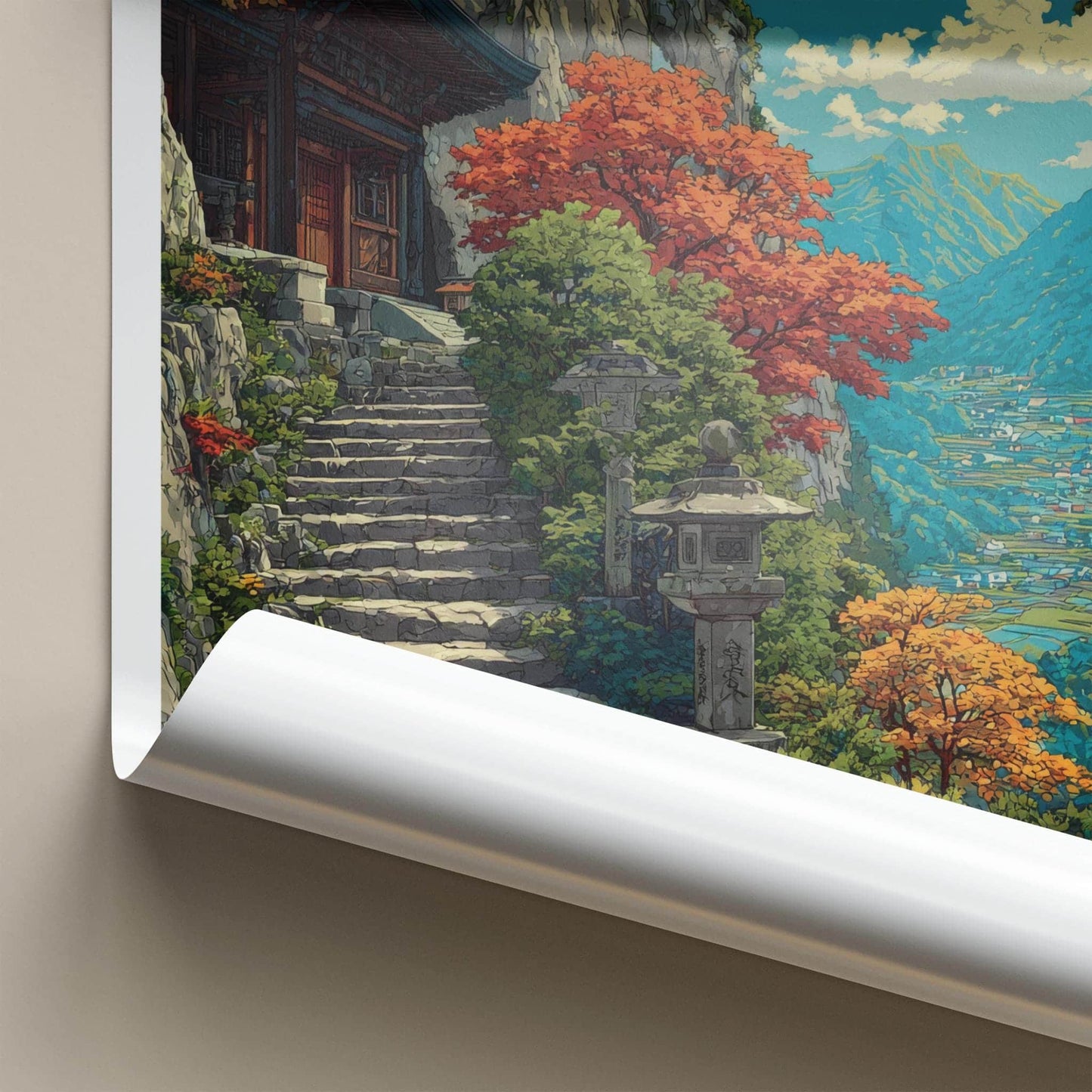 Yamadera Poster - Japan Travel Art - Mountain Temple Steps Wall Decor