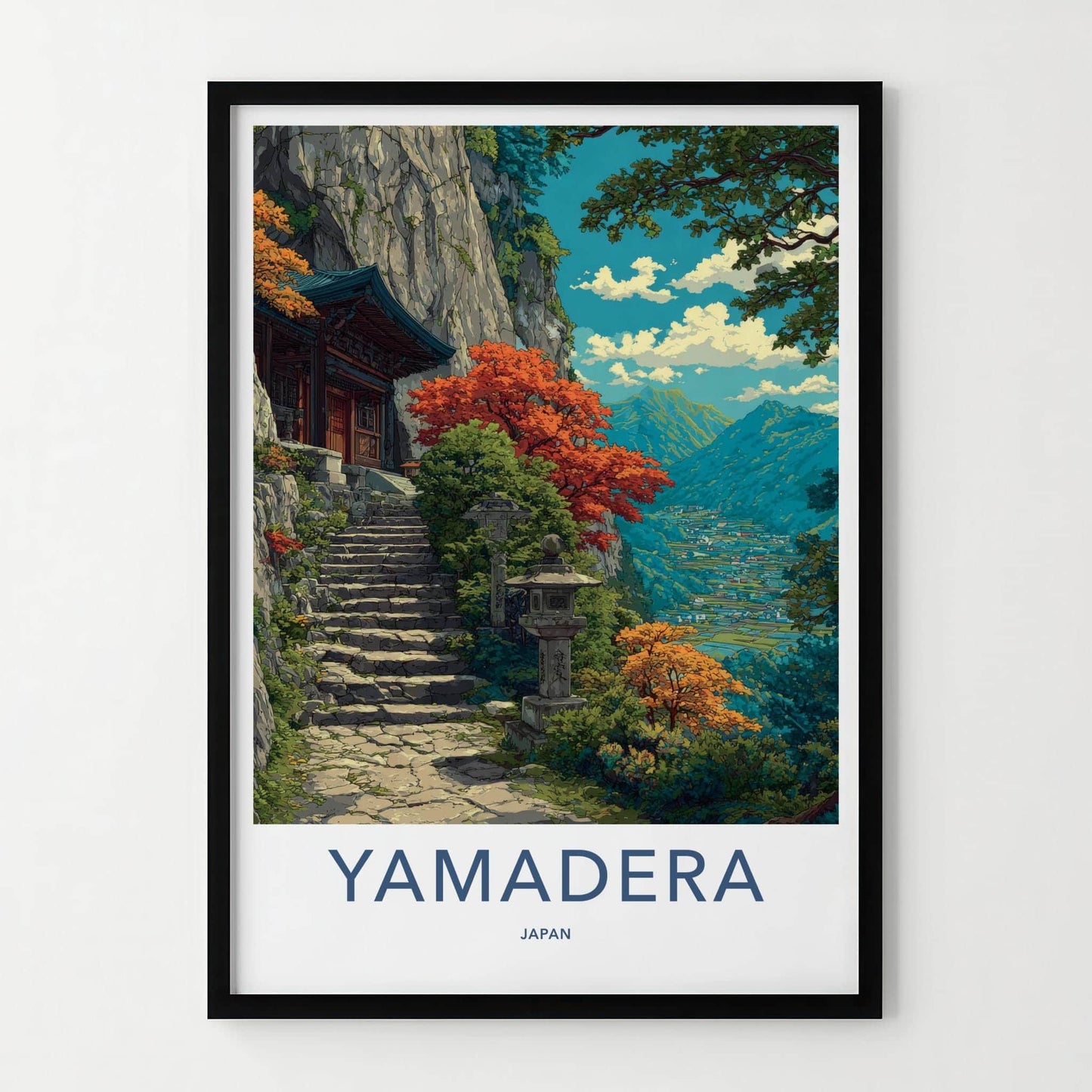Yamadera Poster - Japan Travel Art - Mountain Temple Steps Wall Decor