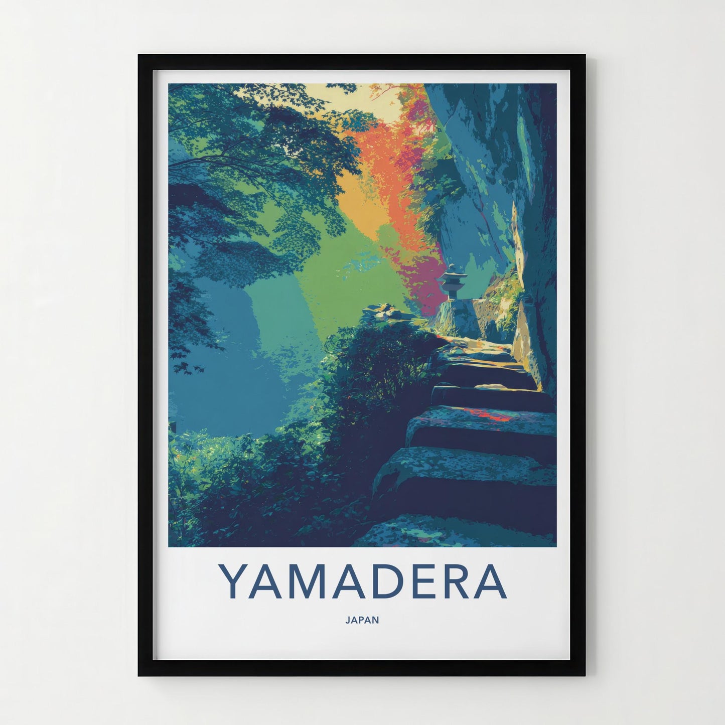 Yamadera Poster - Japan Travel Art - Mountain Temple Steps Wall Decor