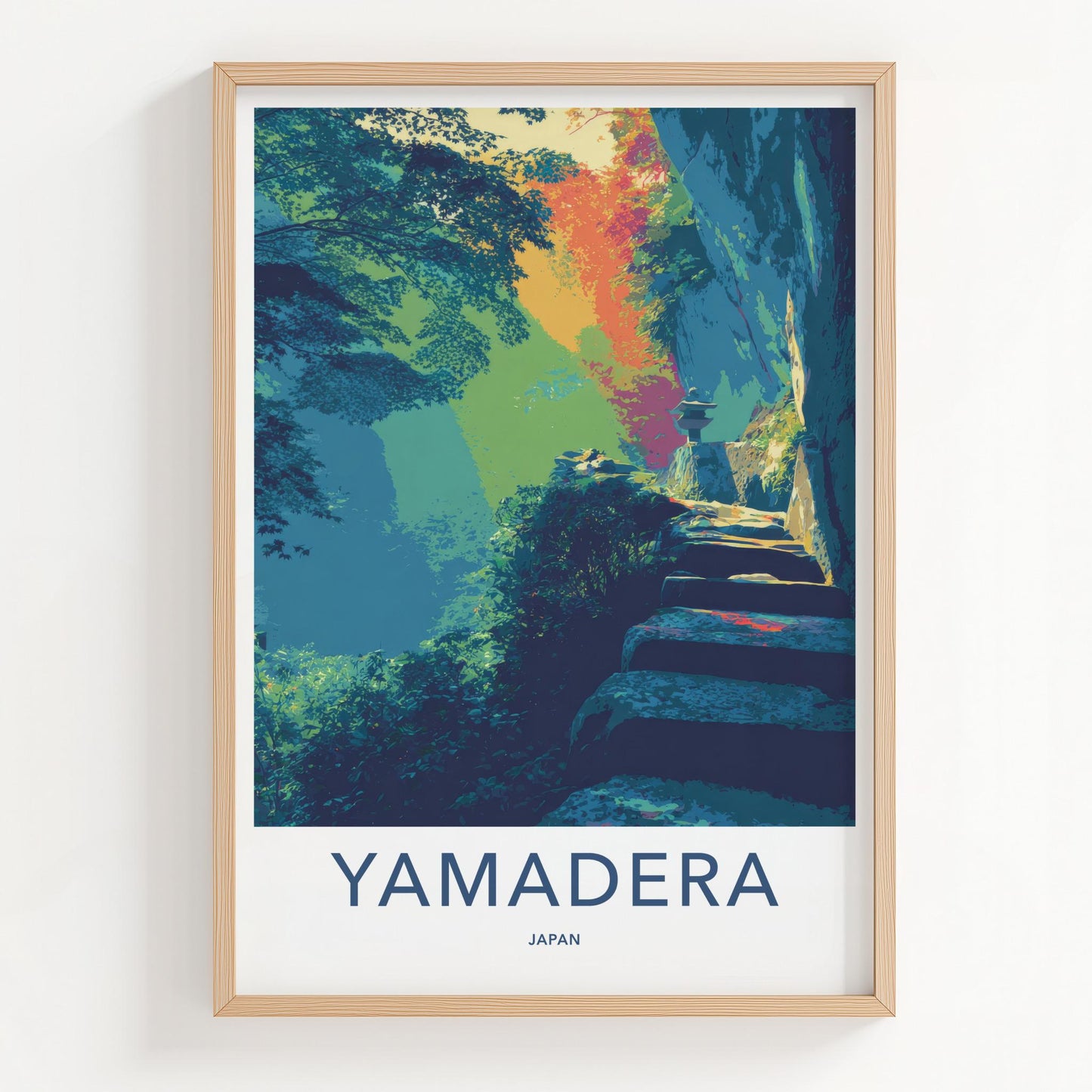 Yamadera Poster - Japan Travel Art - Mountain Temple Steps Wall Decor