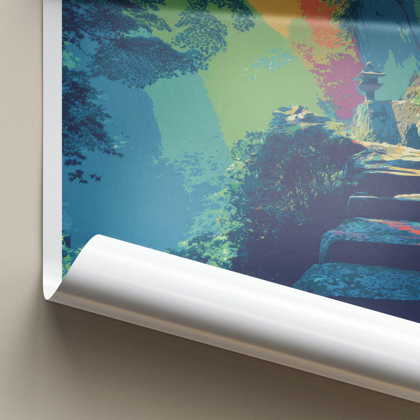 Yamadera Poster - Japan Travel Art - Mountain Temple Steps Wall Decor