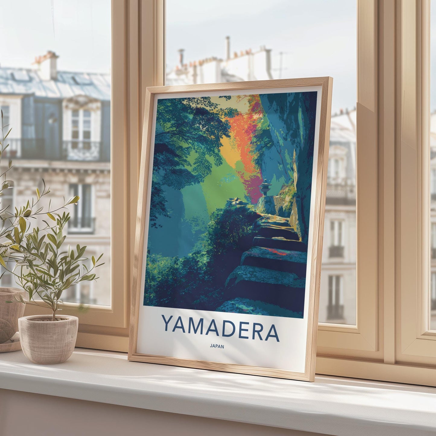 Yamadera Poster - Japan Travel Art - Mountain Temple Steps Wall Decor