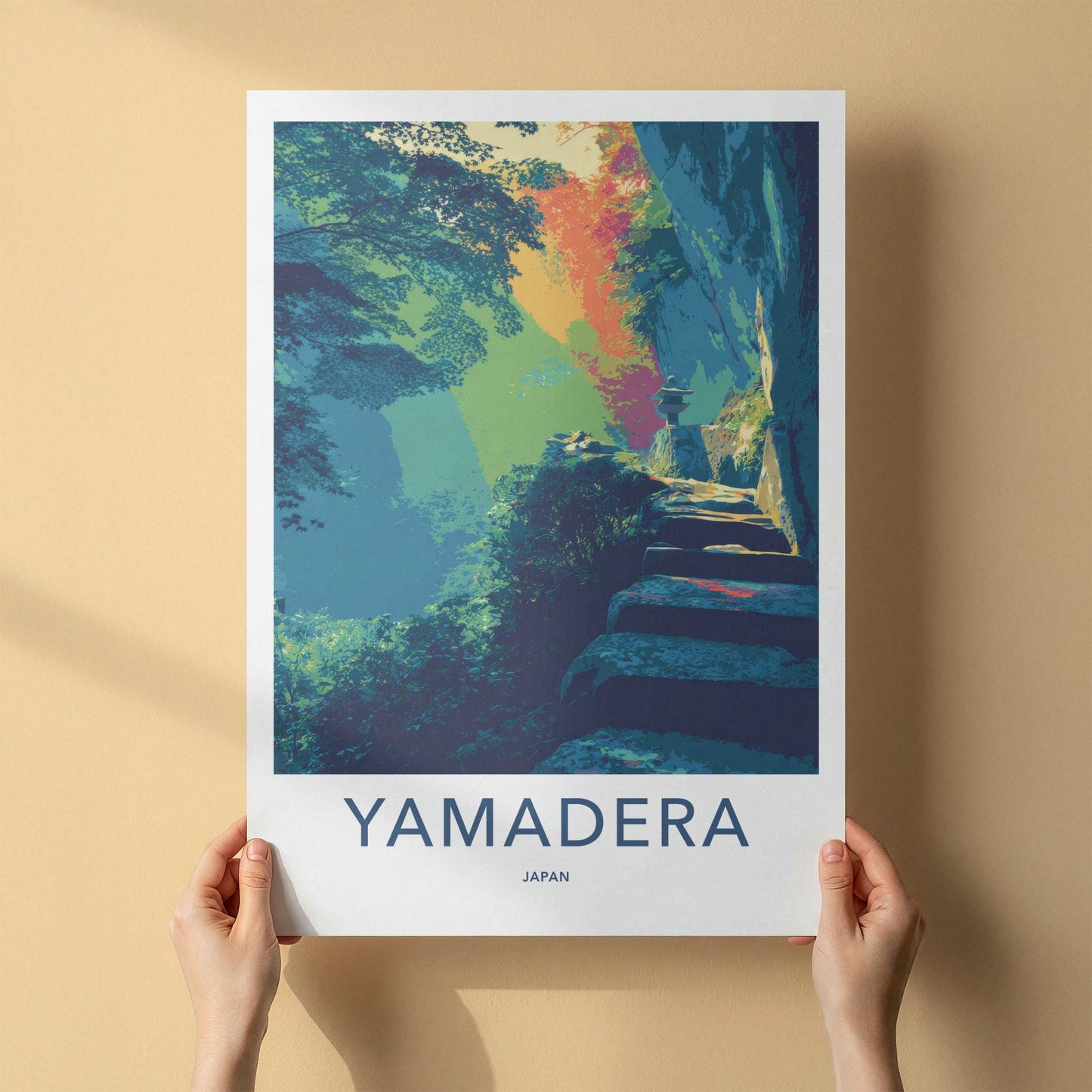 Yamadera Poster - Japan Travel Art - Mountain Temple Steps Wall Decor