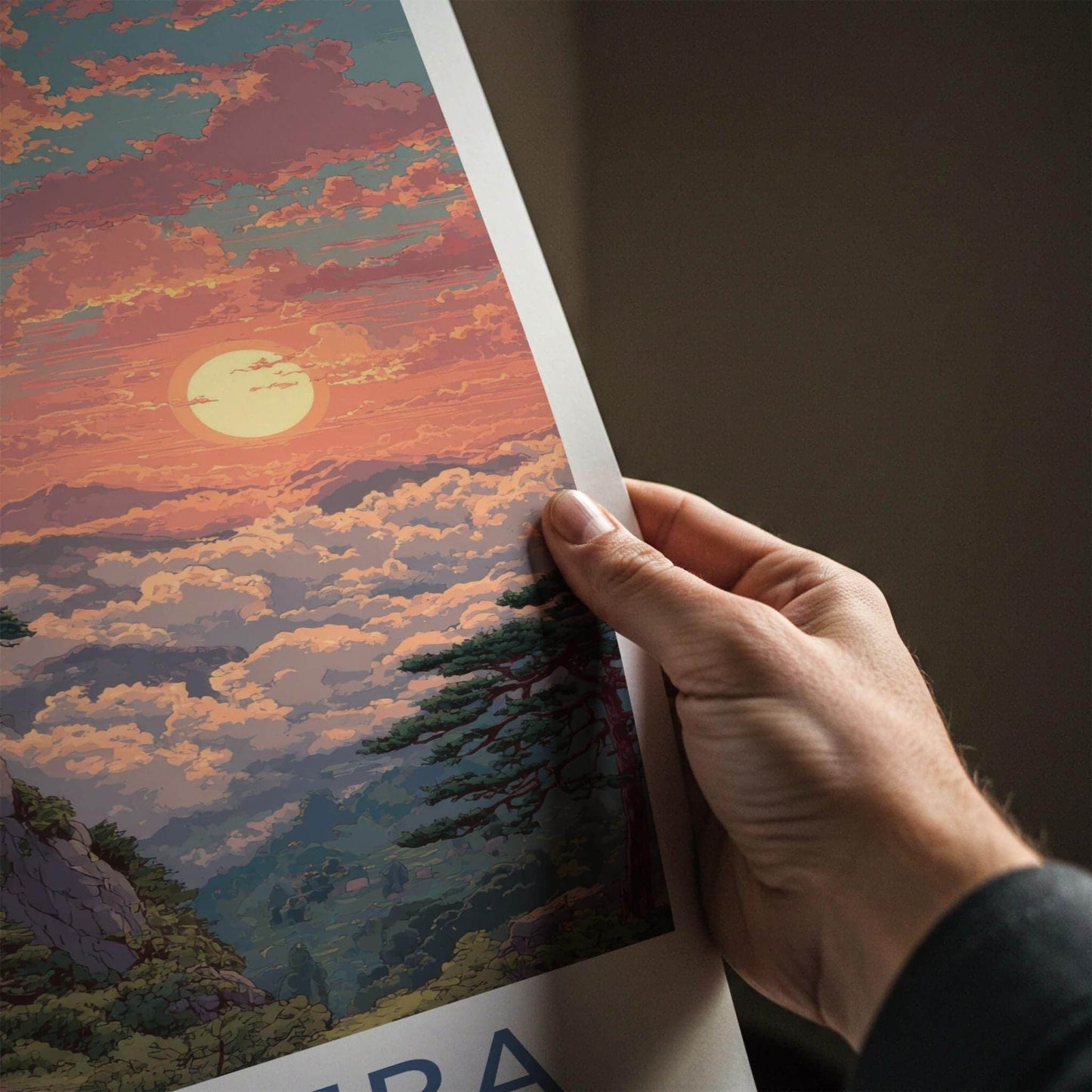 Yamadera Poster - Japan Travel Art - Mountain Temple Sunset Home Decor