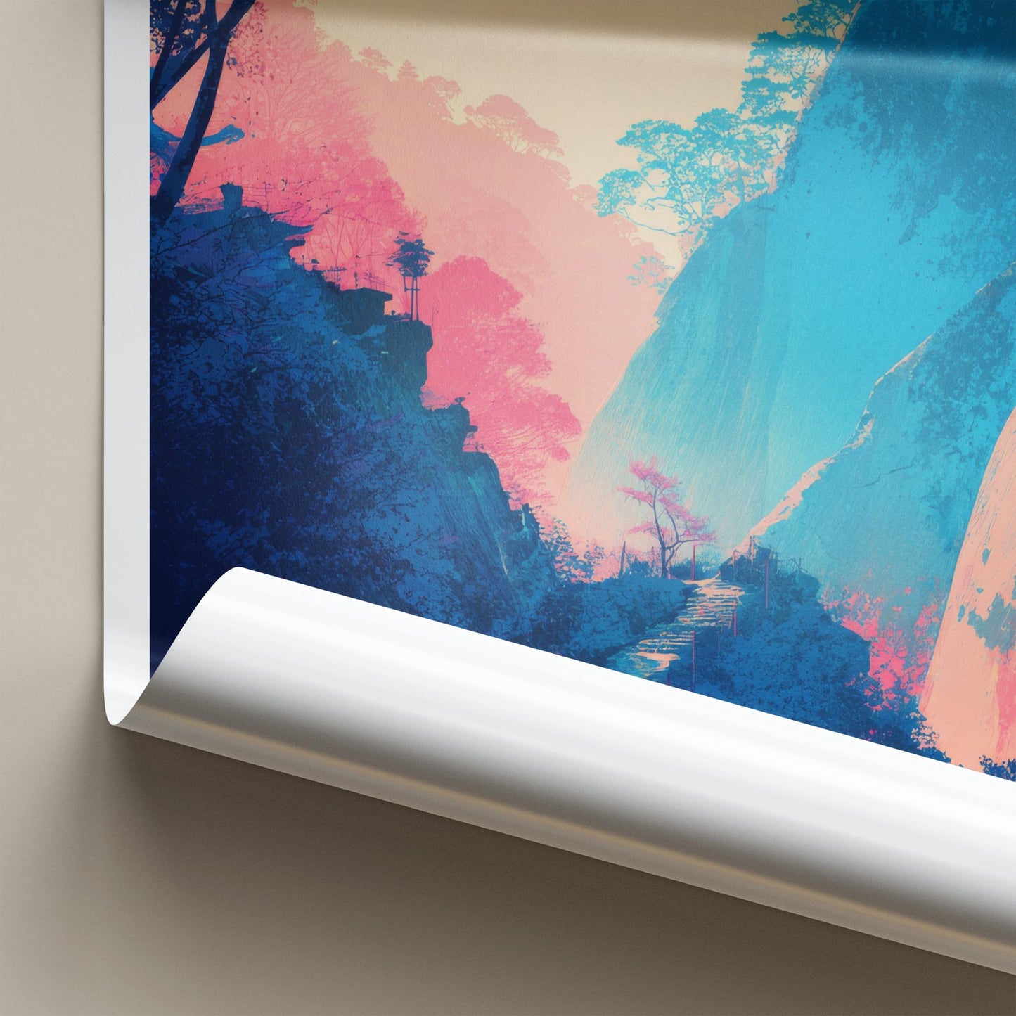Yamadera Poster - Japan Travel Art - Vibrant Mountain Pathway Home Decor