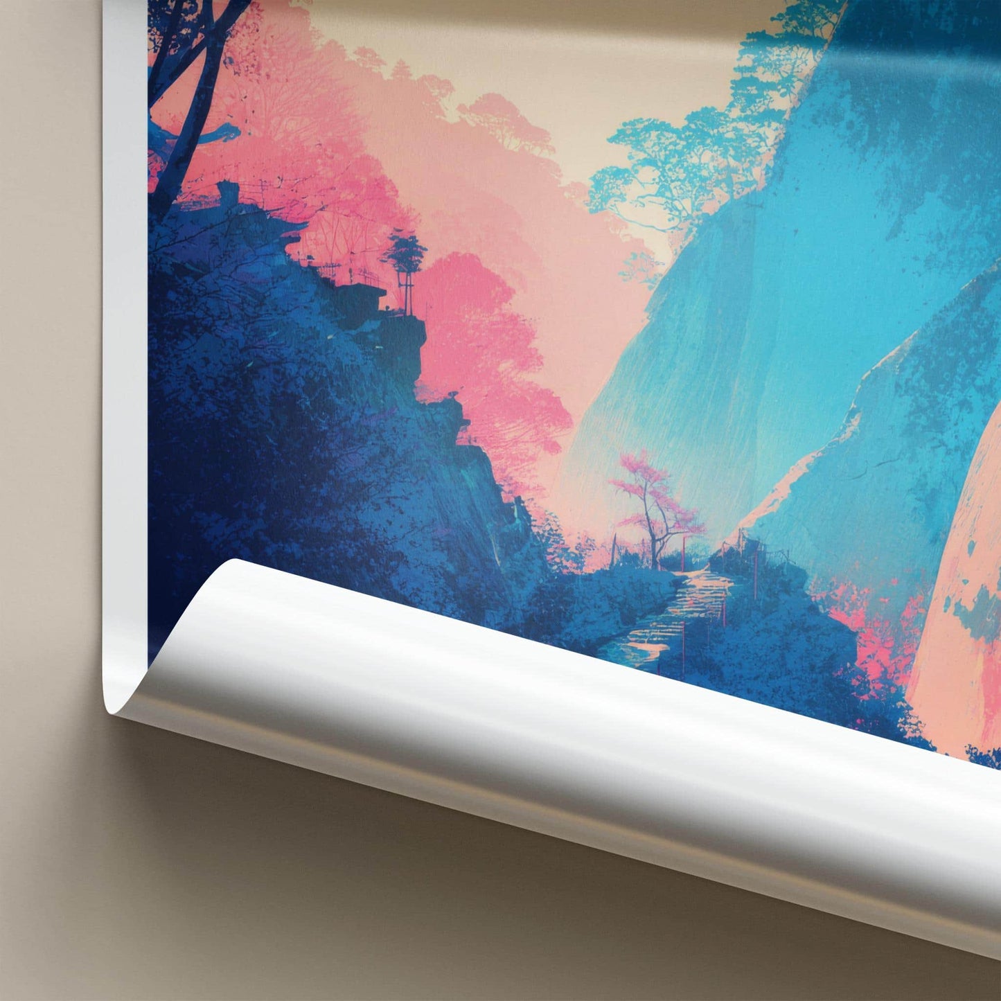 Yamadera Poster - Japan Travel Art - Vibrant Mountain Pathway Home Decor