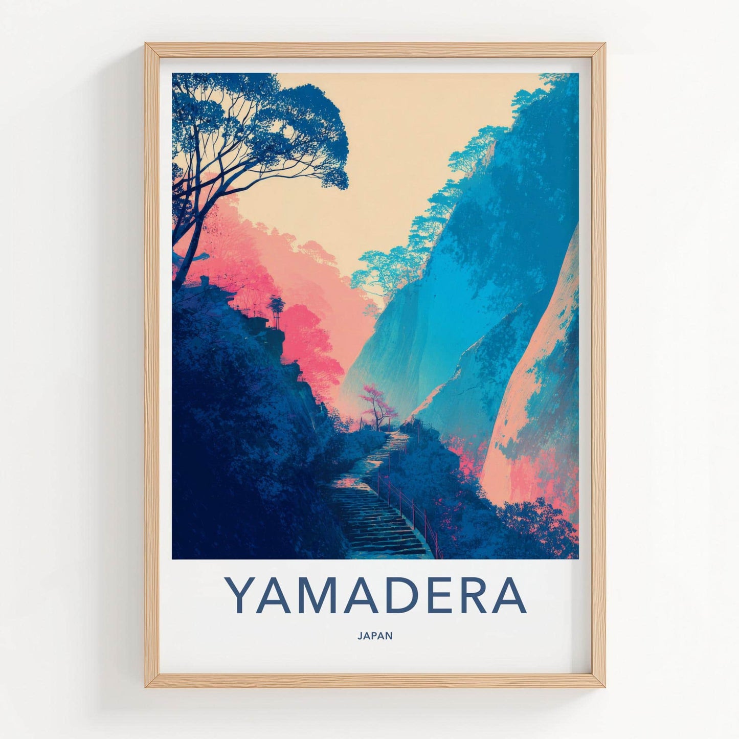 Yamadera Poster - Japan Travel Art - Vibrant Mountain Pathway Home Decor
